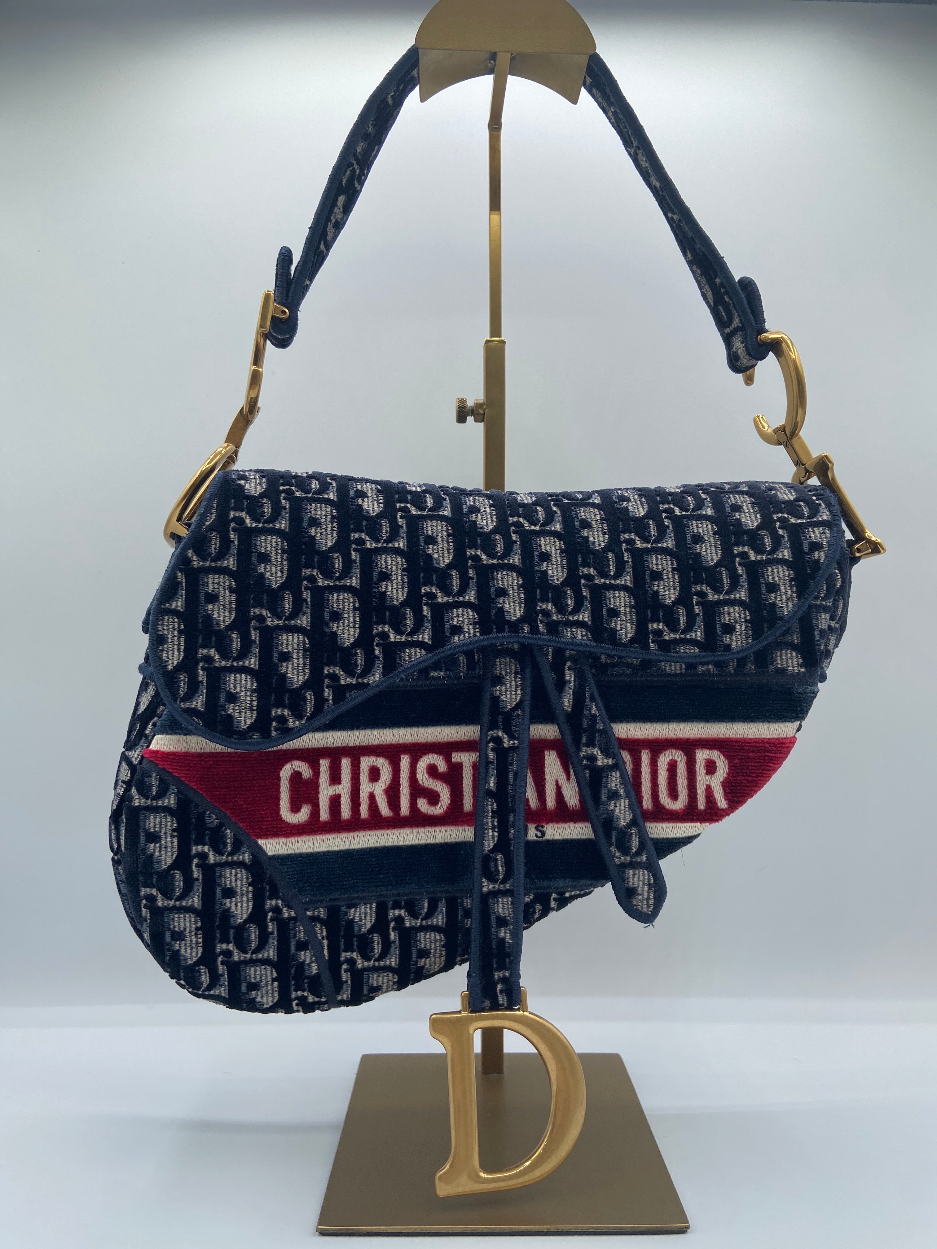 Christian Dior Saddle Bag in blue oblique velvet - view 1