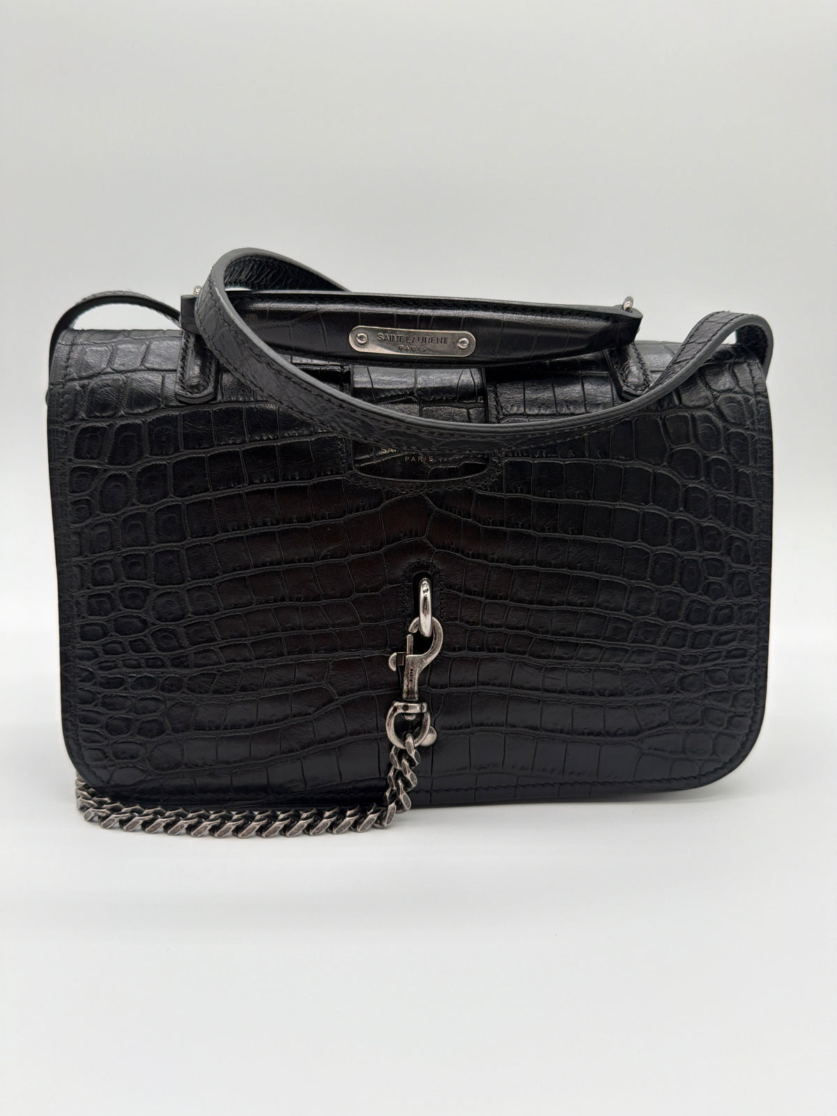 Saint Laurent Charlotte Medium Messenger Bag in black crocodile-embossed leather image 1