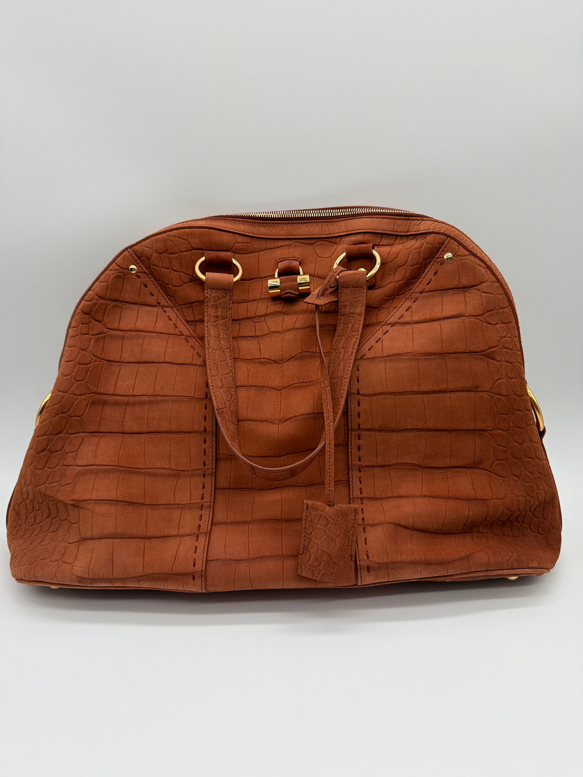 Saint Laurent Muse in brown croc-embossed suede image 1