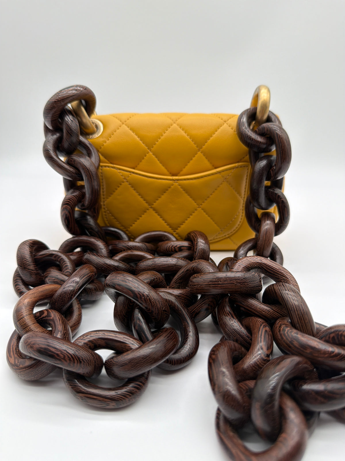 Chanel Lambskin Wenge Wood Mini Flap Bag in bright yellow image 3