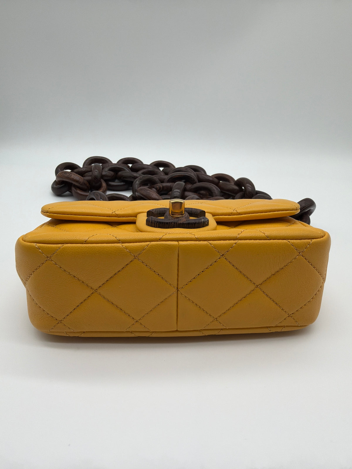 Chanel Lambskin Wenge Wood Mini Flap Bag in bright yellow image 4