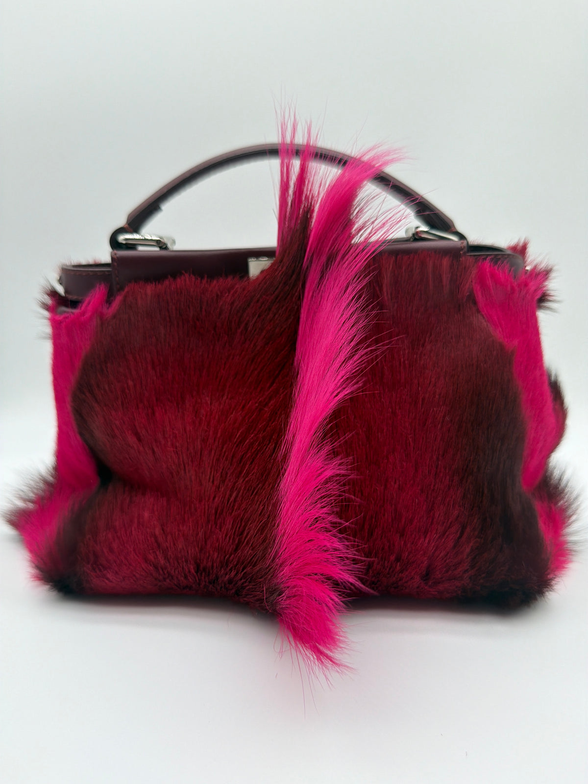 Fendi Peekaboo Mini Gazelle Fur in burgundy and pink image 2