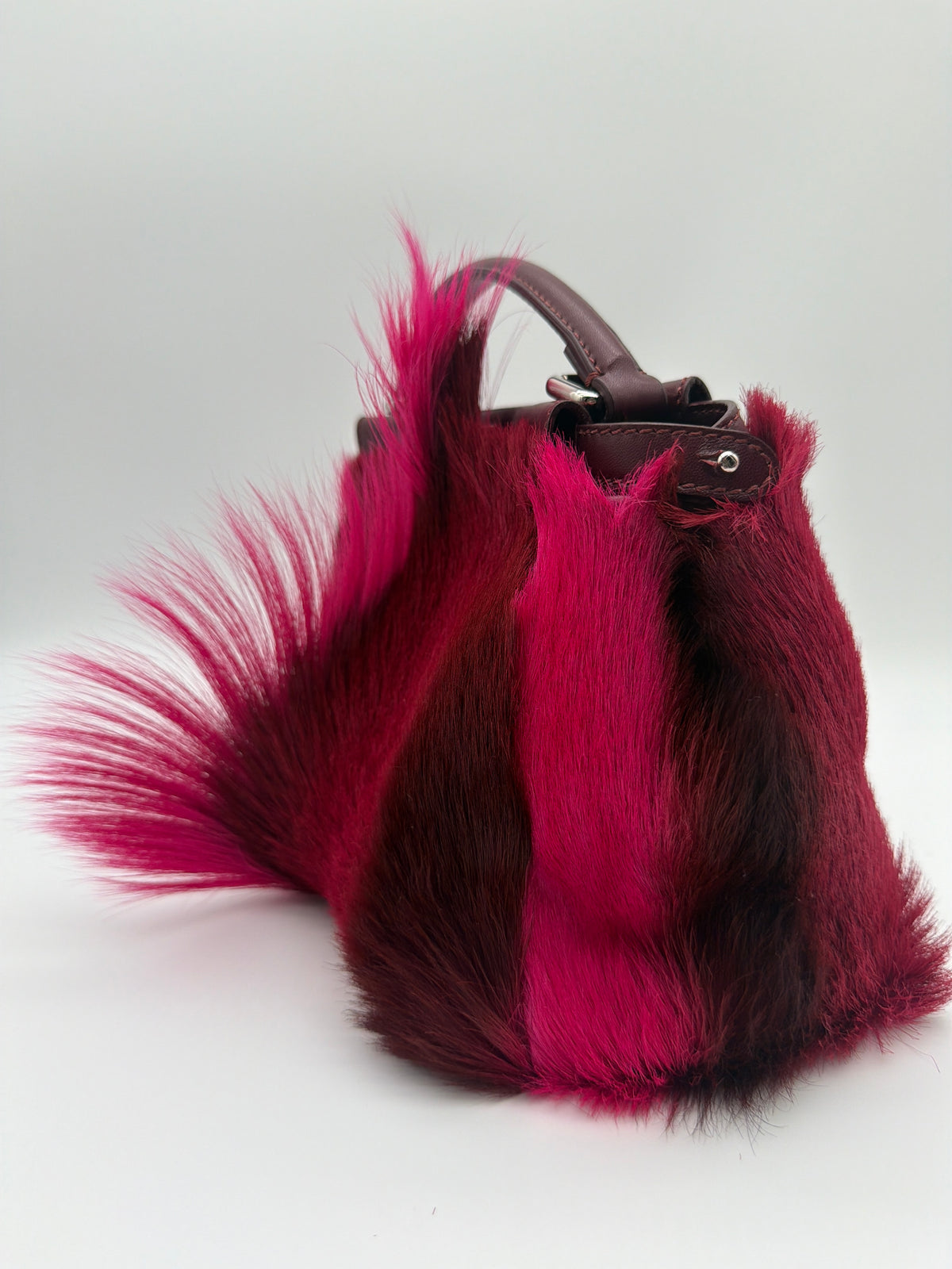 Fendi Peekaboo Mini Gazelle Fur in burgundy and pink image 3