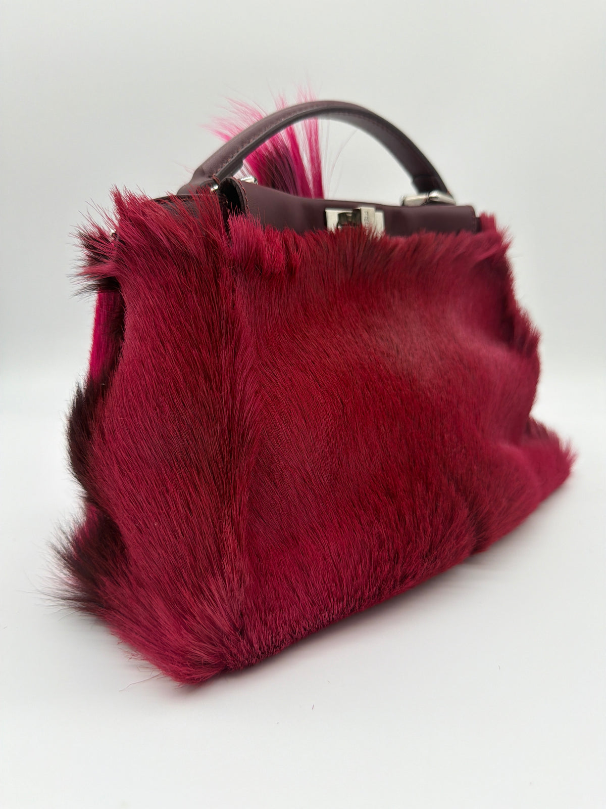 Fendi Peekaboo Mini Gazelle Fur in burgundy and pink image 4