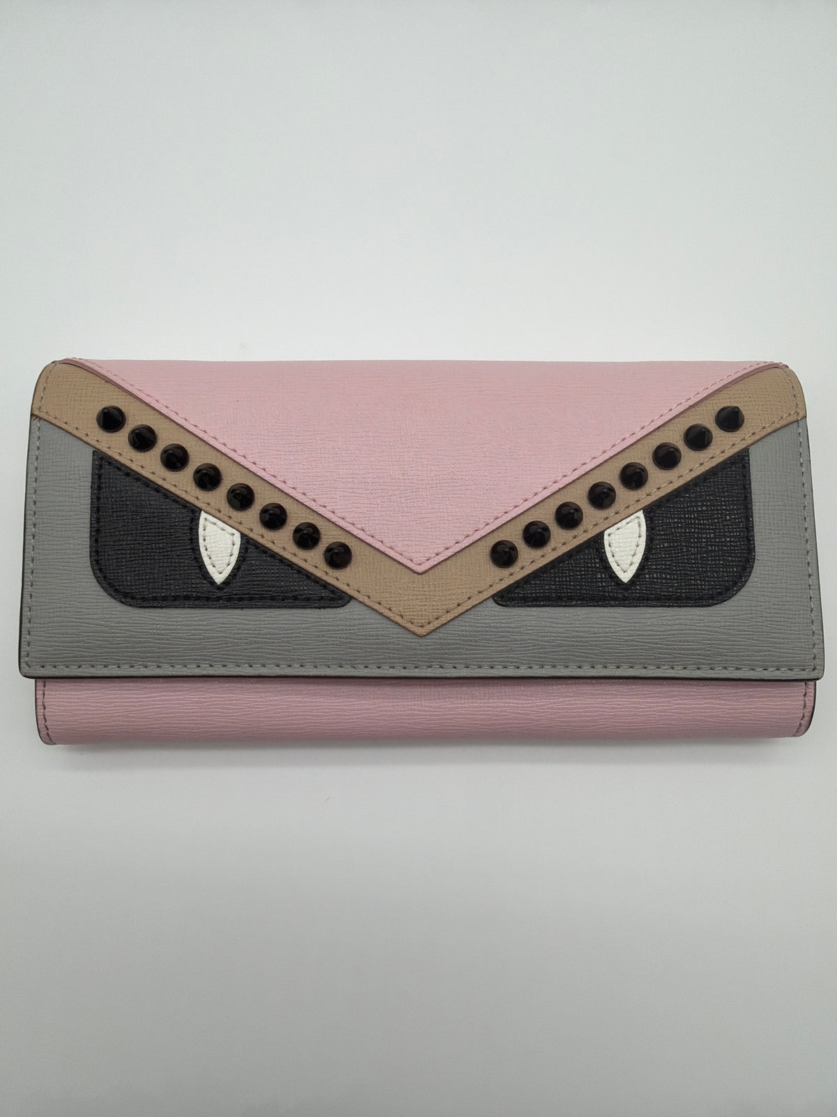 Fendi Monster Continental Wallet in pink and grey image 1