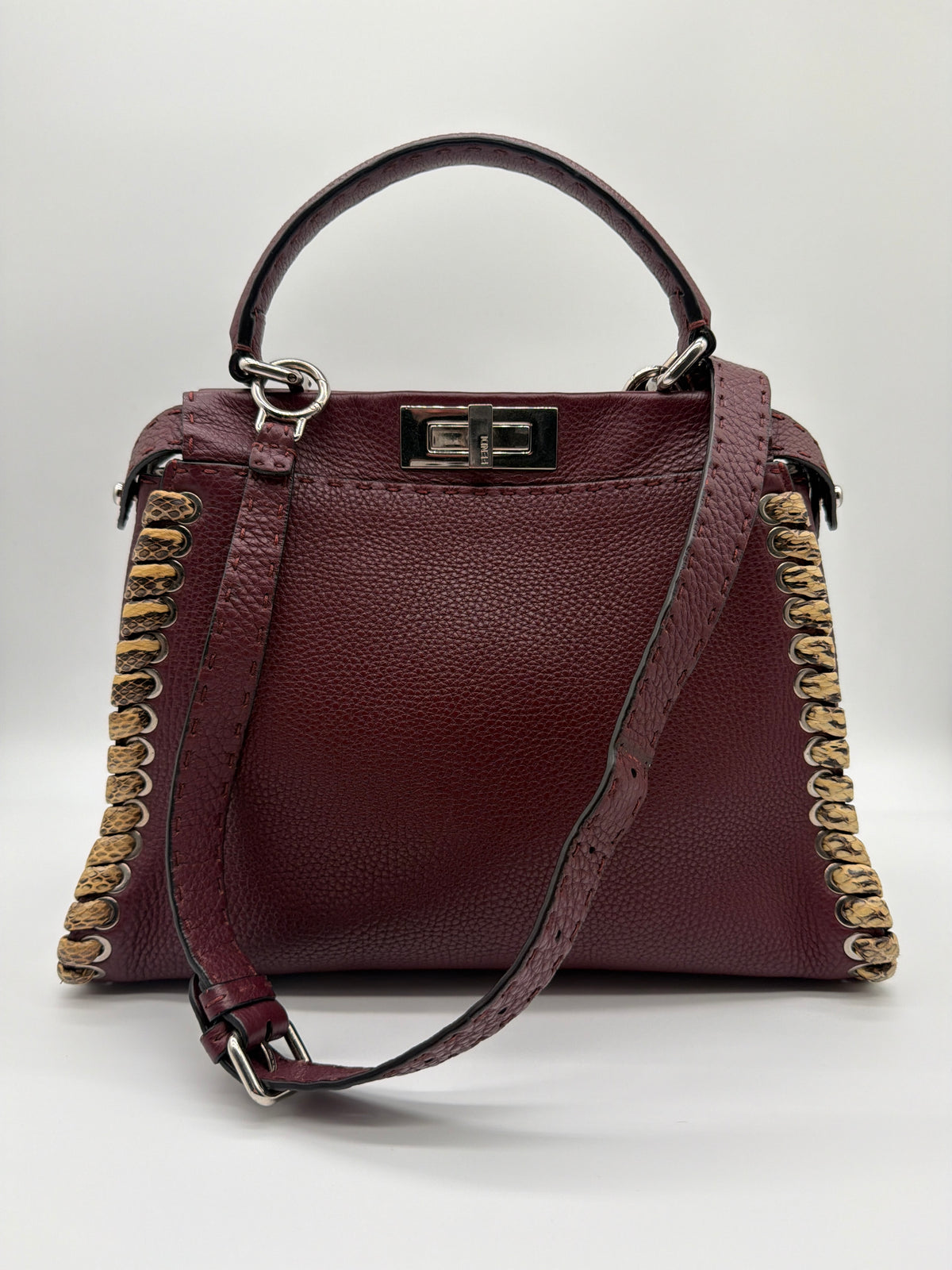 Fendi Peekaboo in burgundy with elaphe snakeskin lace-up image 1