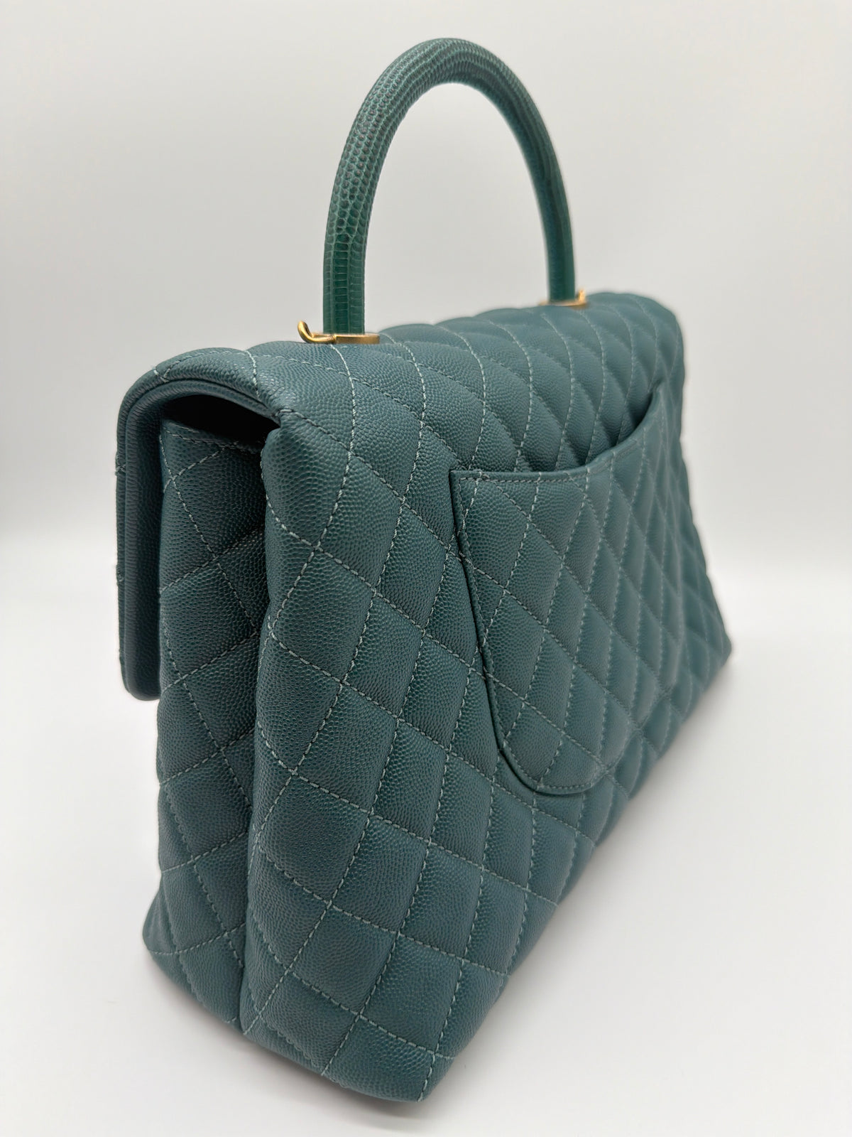 Chanel Coco in green quilted caviar with lizard-trimmed top handle image 4