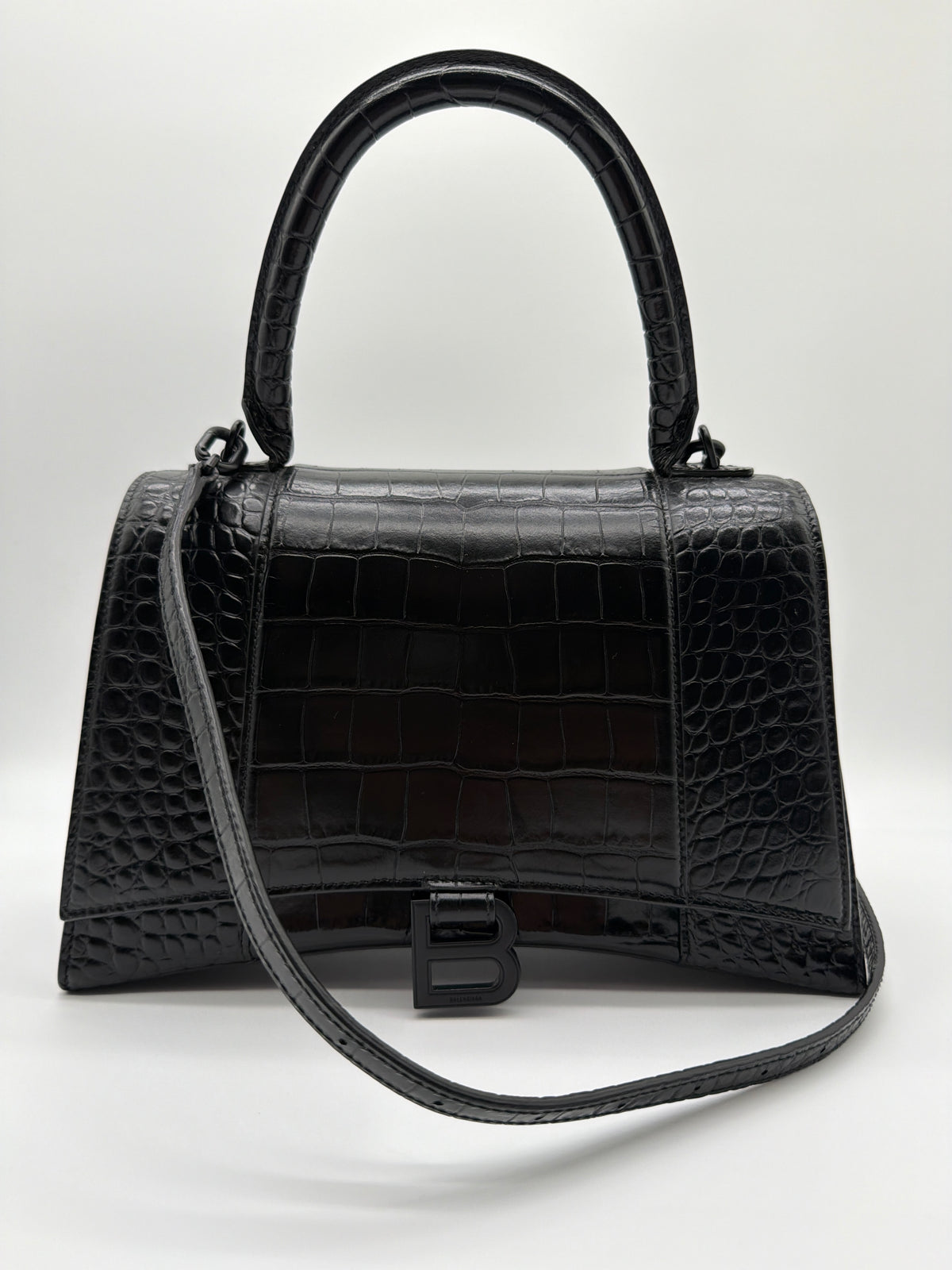 Balenciaga Shiny Calfskin Monochrome Crocodile Embossed Hourglass image 1