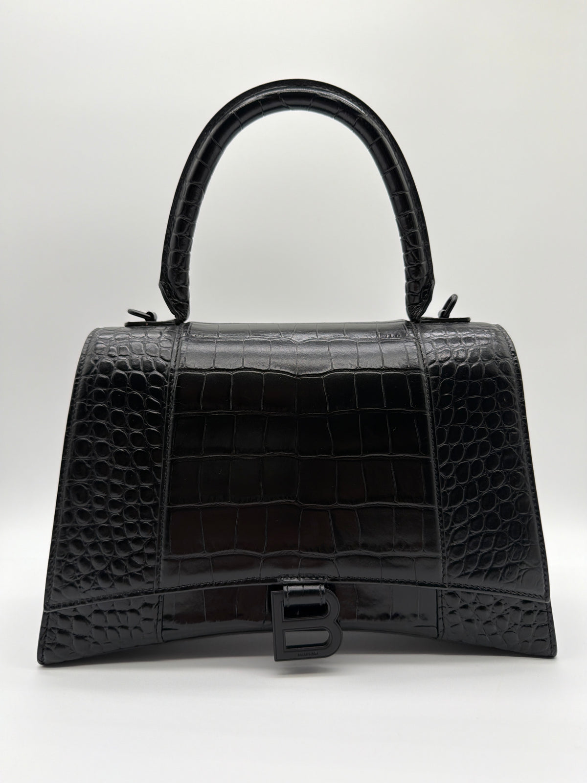 Balenciaga Shiny Calfskin Monochrome Crocodile Embossed Hourglass image 3