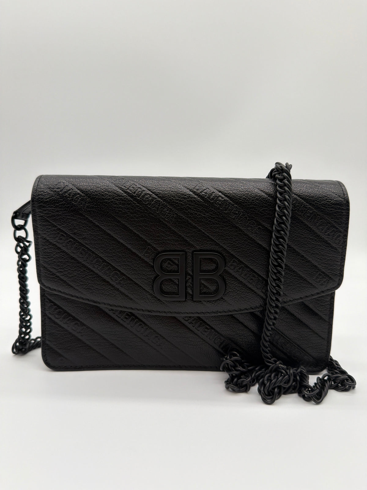 Balenciaga Shiny Goatskin Logo Embossed Monochrome BB Wallet on Chain image 1