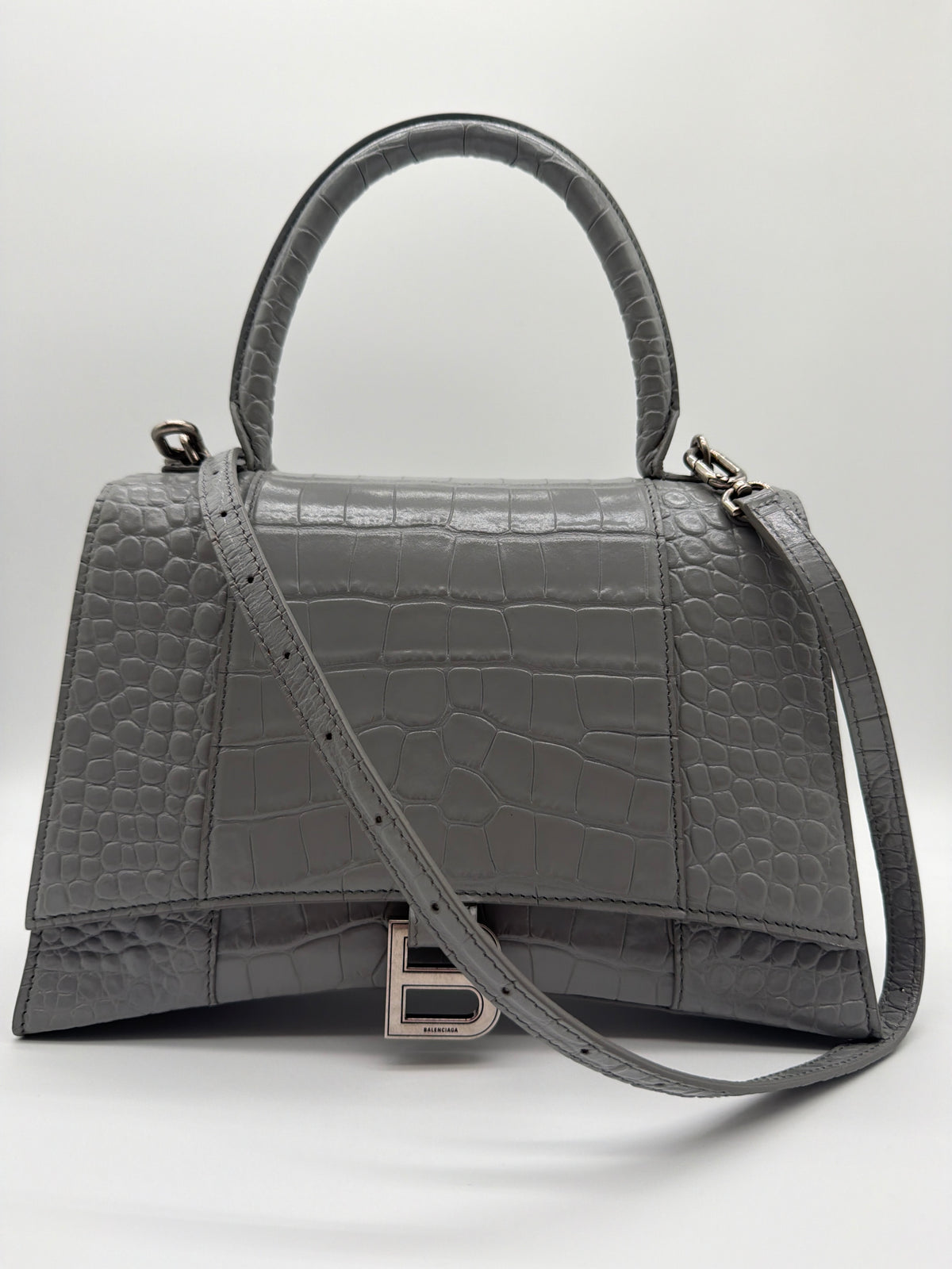 Balenciaga Shiny Calfskin Crocodile Embossed Hourglass Top Handle image 1