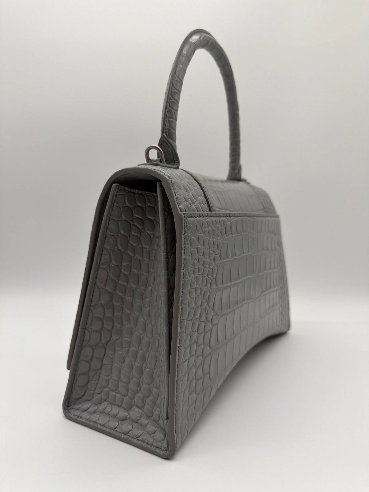 Balenciaga Shiny Calfskin Crocodile Embossed Hourglass Top Handle image 4