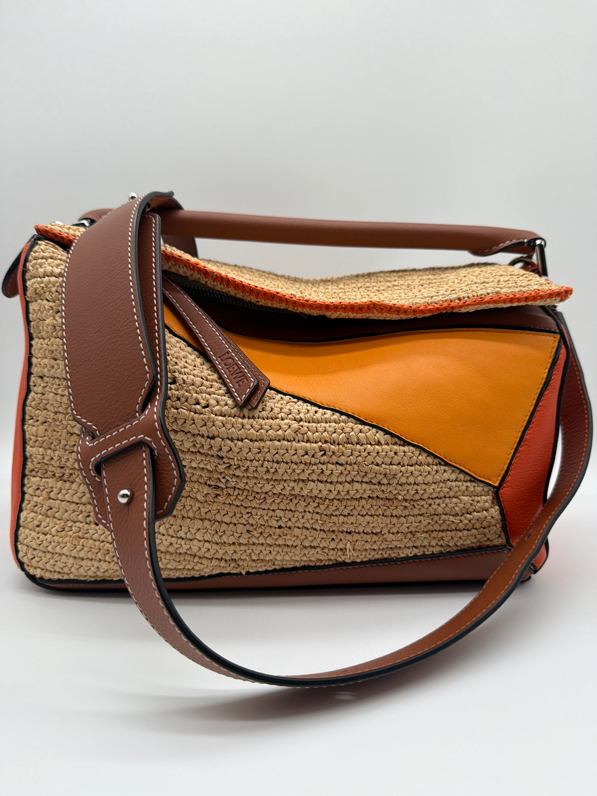 Loewe Calfskin & Raffia Medium Puzzle Bag image 1