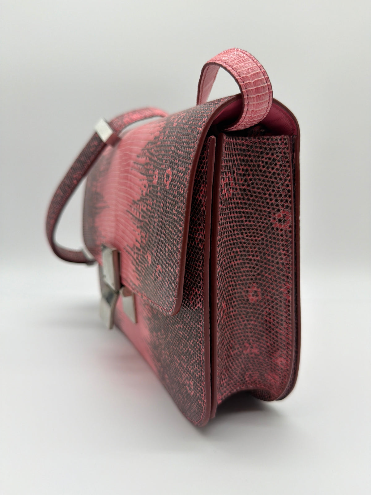 Celine Medium Classic Box in pink and black varanus salvator lizard skin image 3