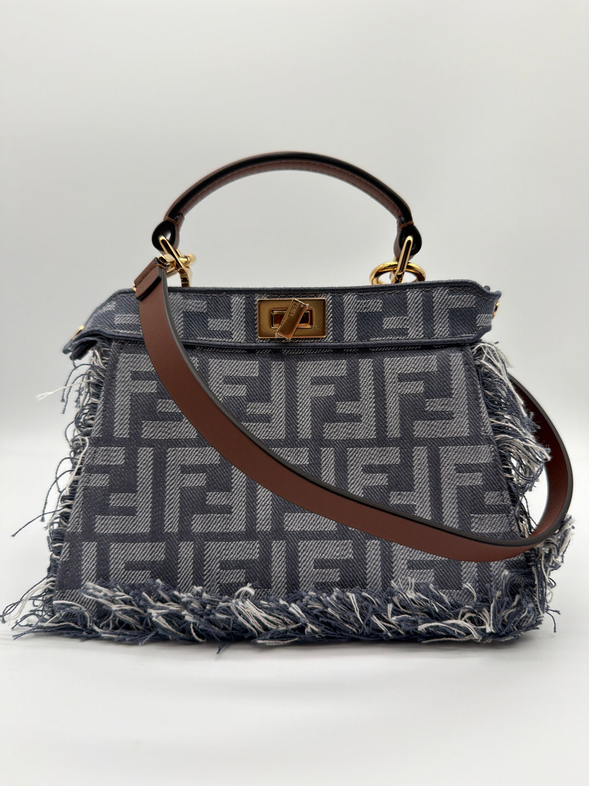 Fendi Peekaboo ISeeU Petite in blue denim FF jacquard image 1