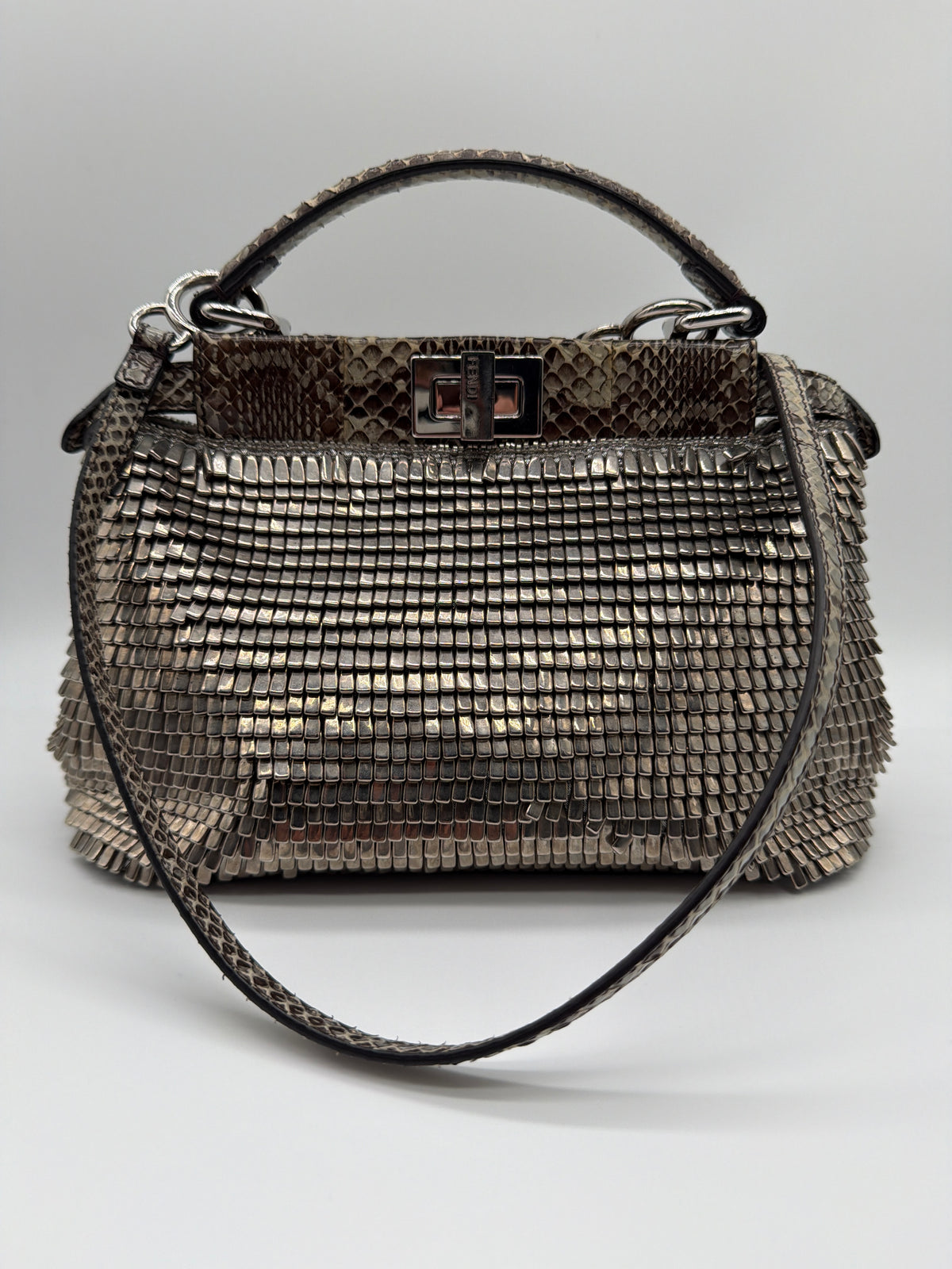 Fendi Peekaboo Iconic Mini in a special-edition metallic tiered python skin image 1