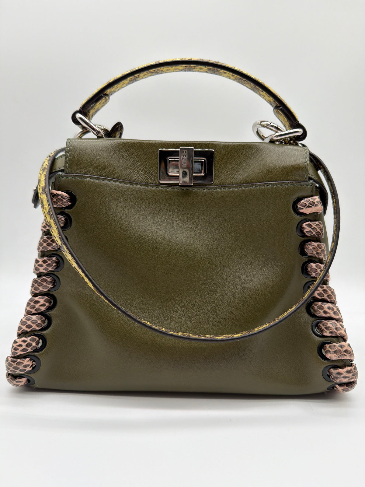 Fendi Mini Whipstitch Peekaboo Bag in olive green image 1