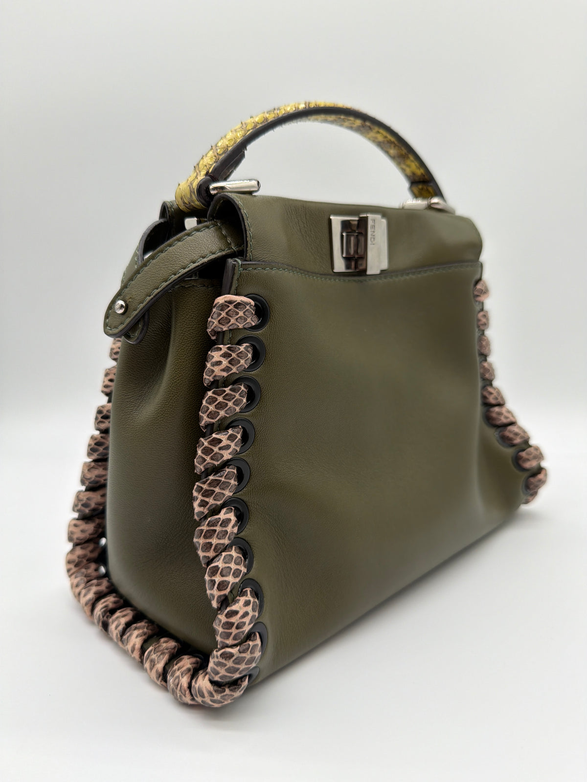 Fendi Mini Whipstitch Peekaboo Bag in olive green image 4