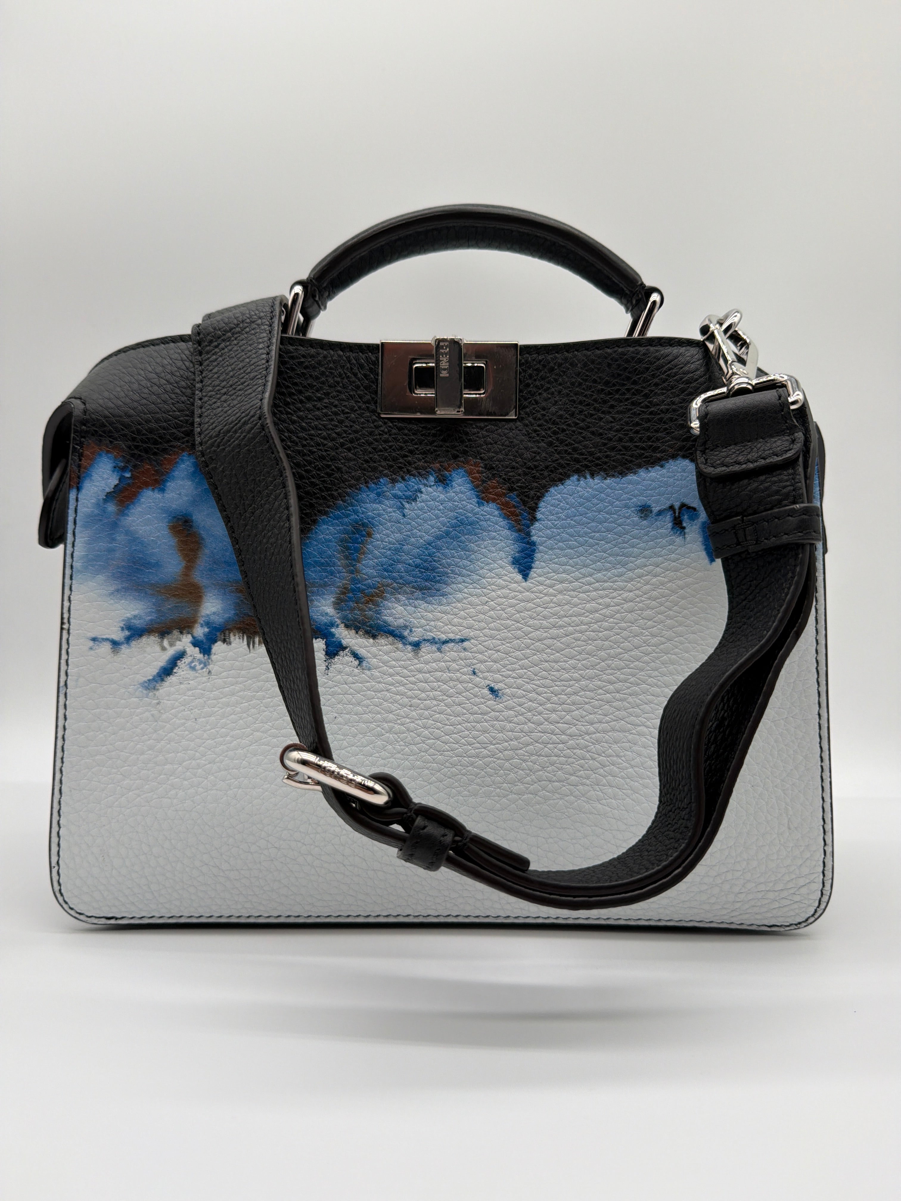 Fendi Black/Blue Cloud Graphic Leather Small Peekaboo Iseeu — image 1