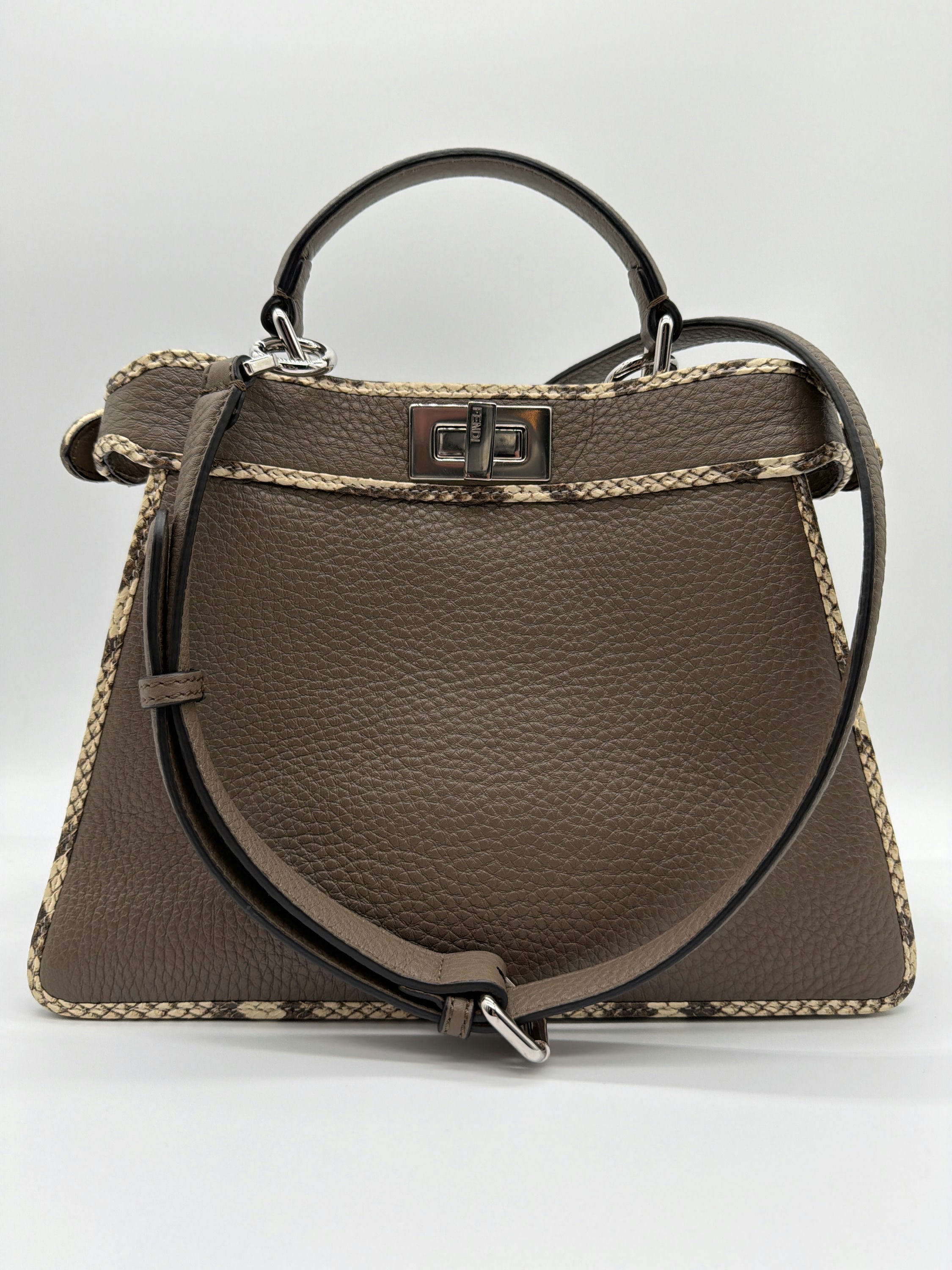 Fendi Peekaboo in pebbled leather with accented snakeskin trim