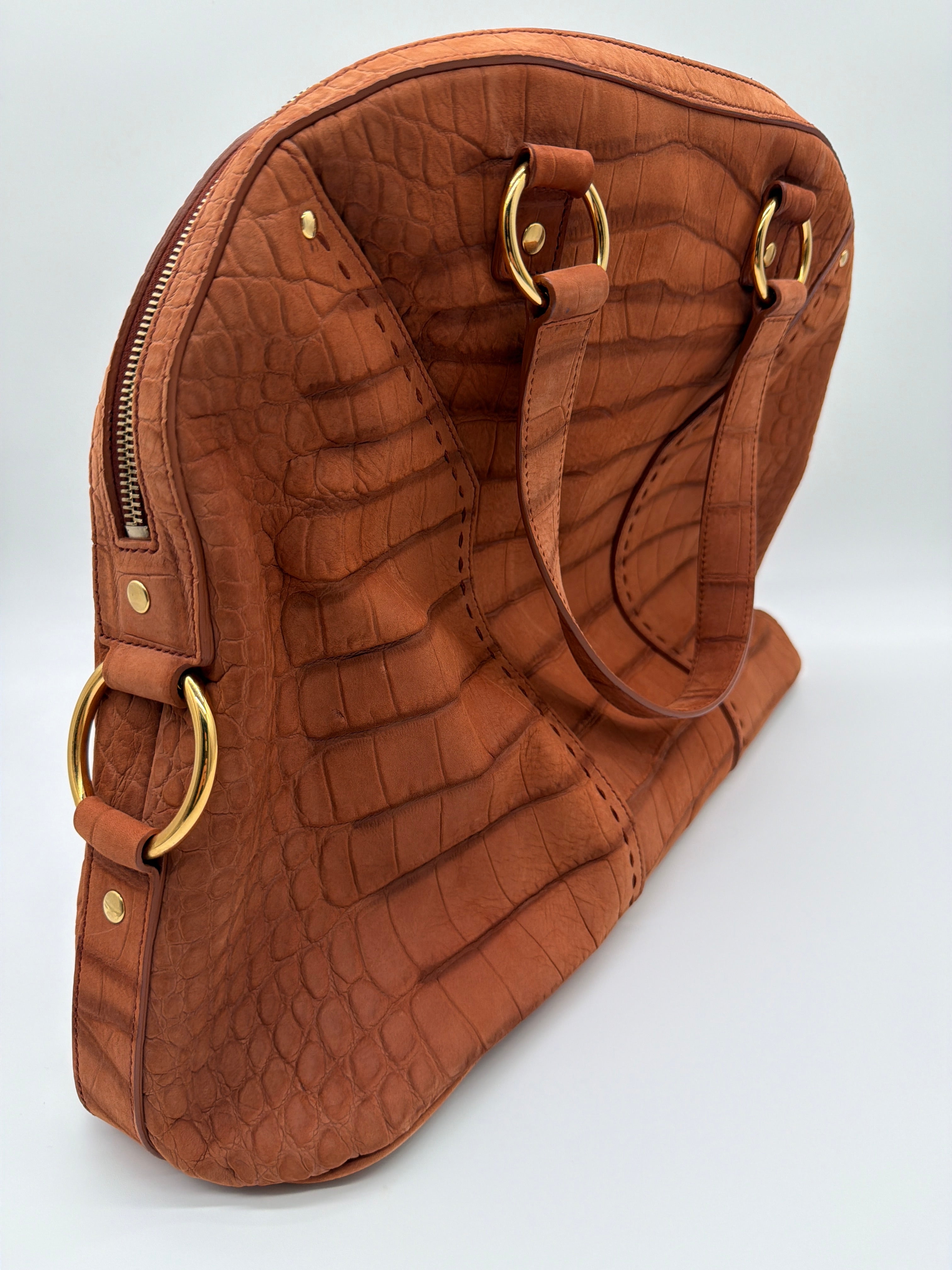 Saint Laurent Muse in brown croc-embossed suede — image 3