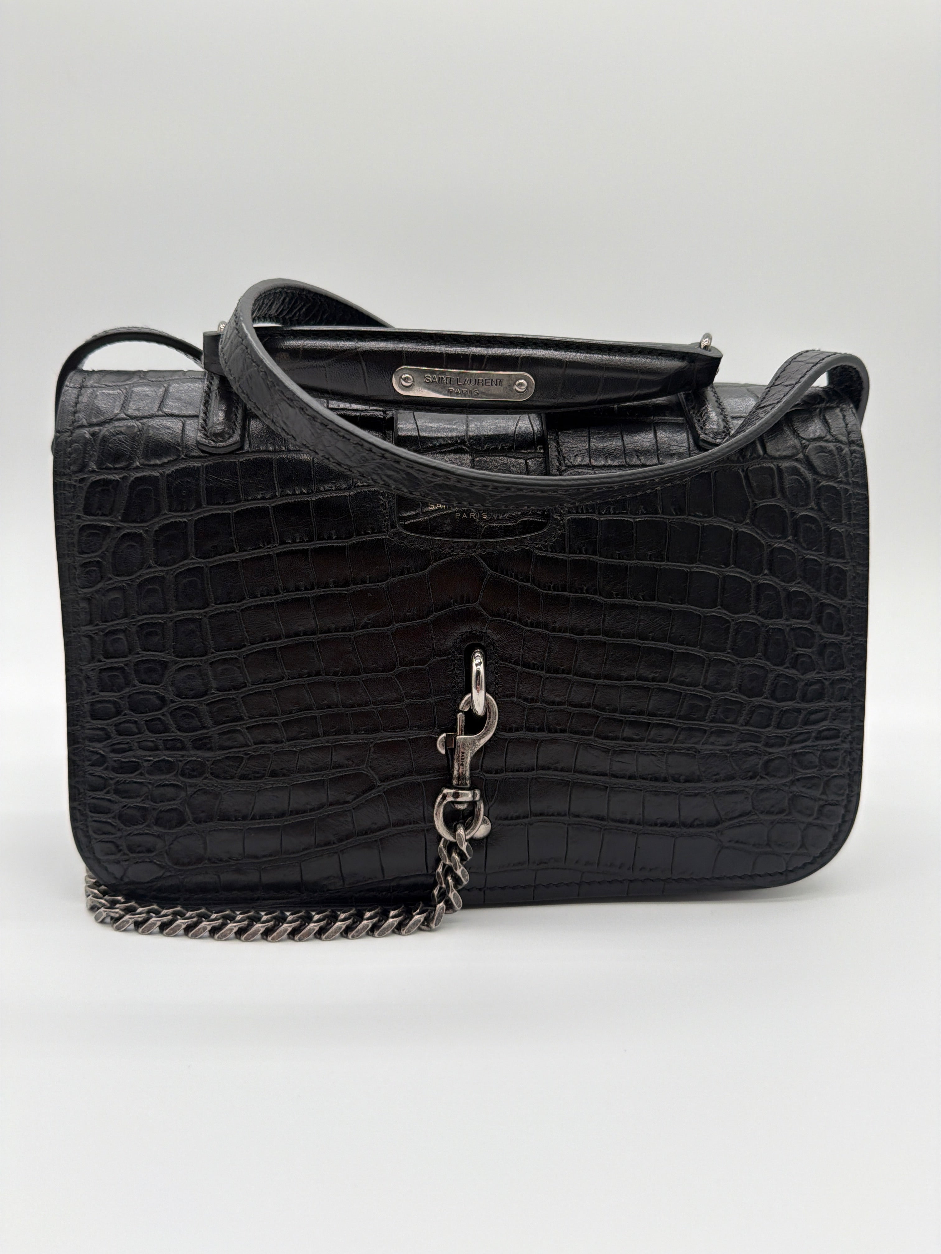 Saint Laurent Charlotte Medium Messenger Bag in black crocodile-embossed leather — image 1