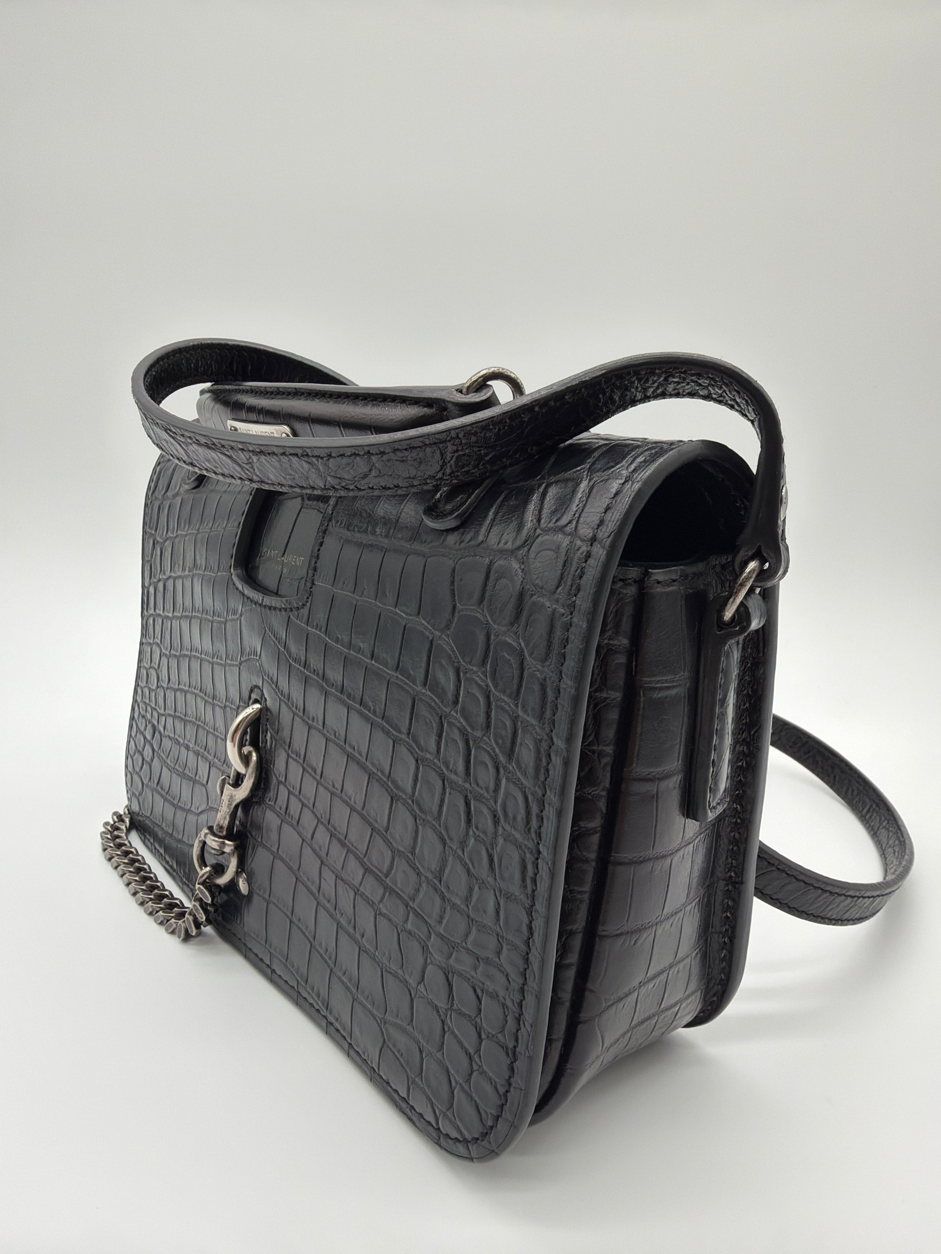 Saint Laurent Charlotte Medium Messenger Bag in black crocodile-embossed leather — image 2