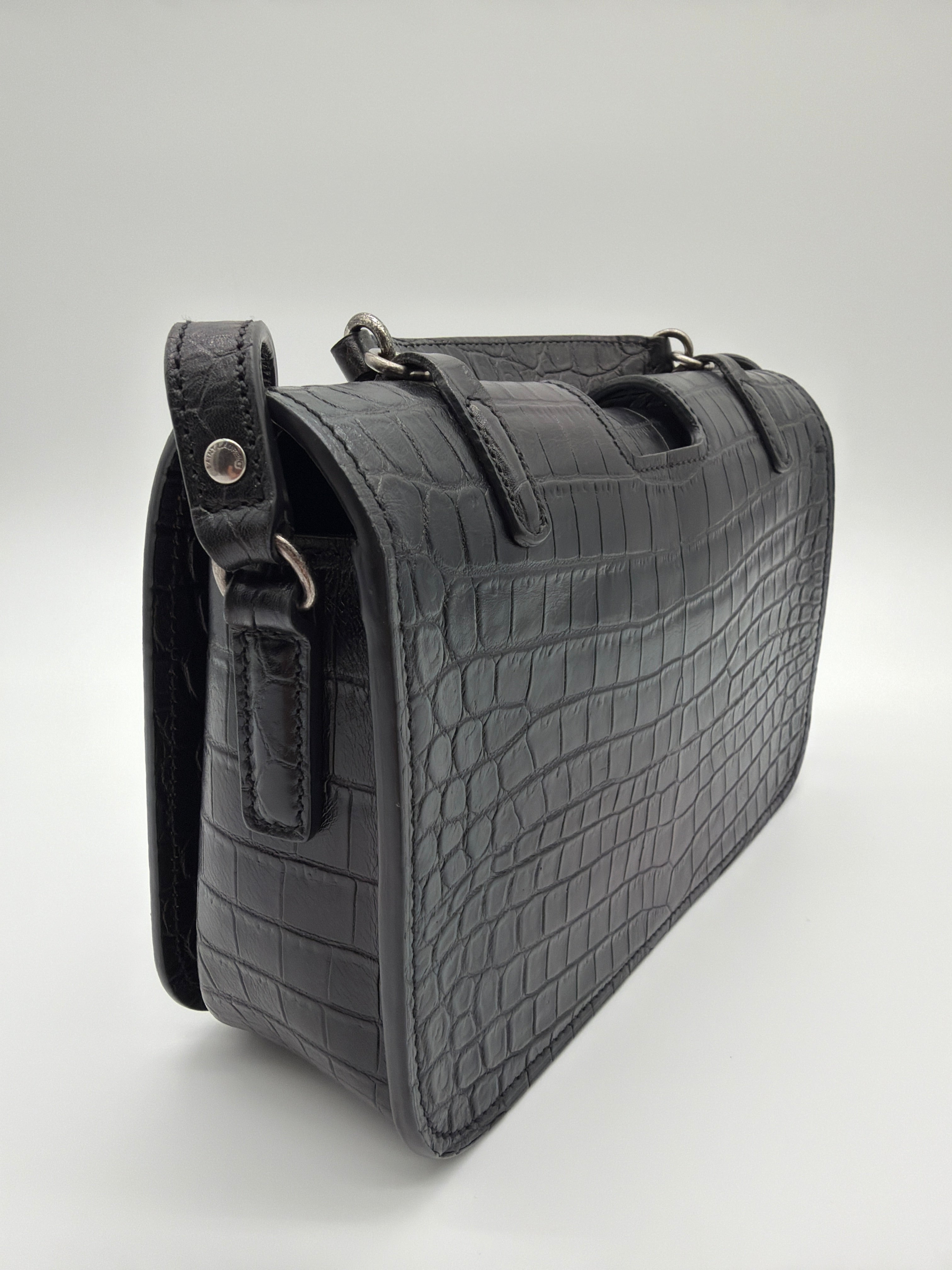 Saint Laurent Charlotte Medium Messenger Bag in black crocodile-embossed leather — image 3