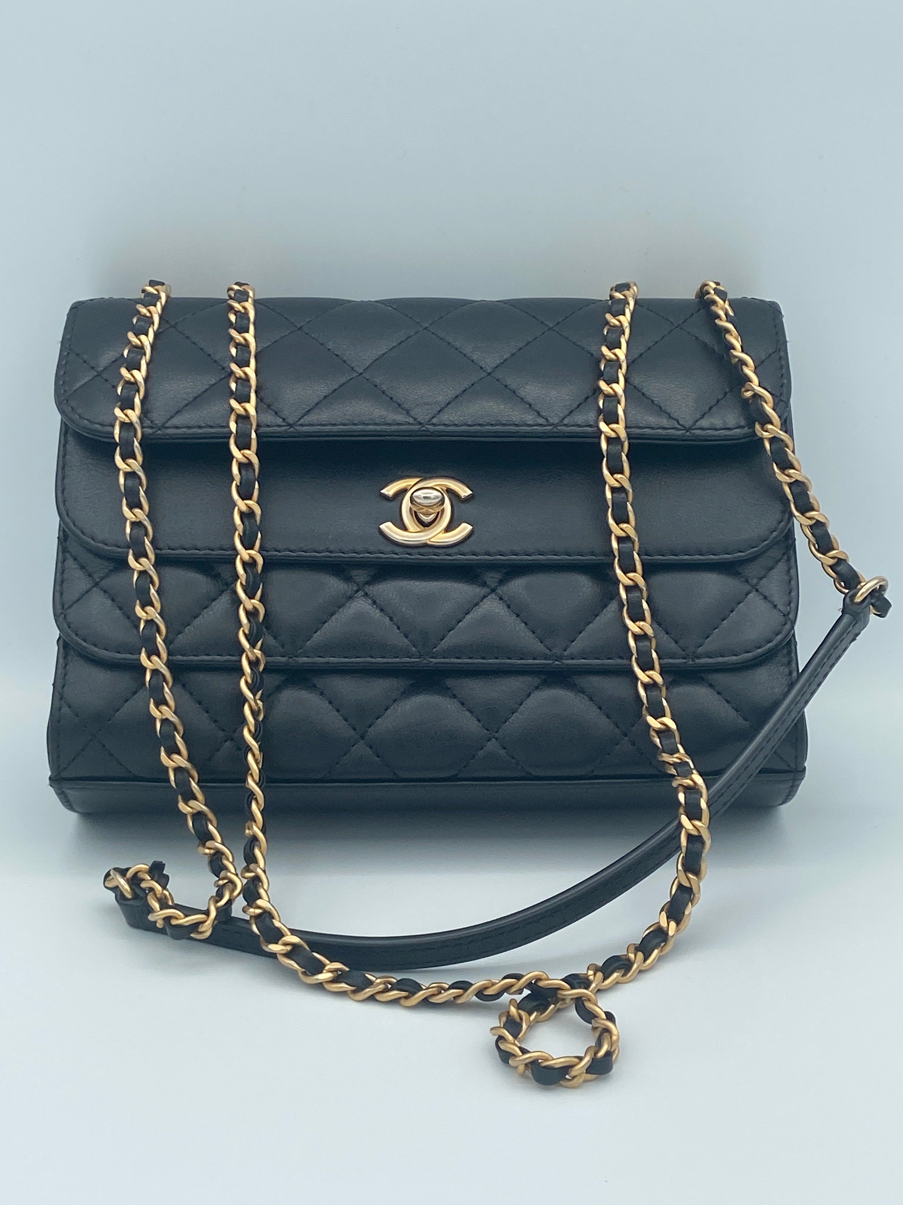 Chanel Vintage Triple Flap Bag – Black Lambskin with Gold Hardware