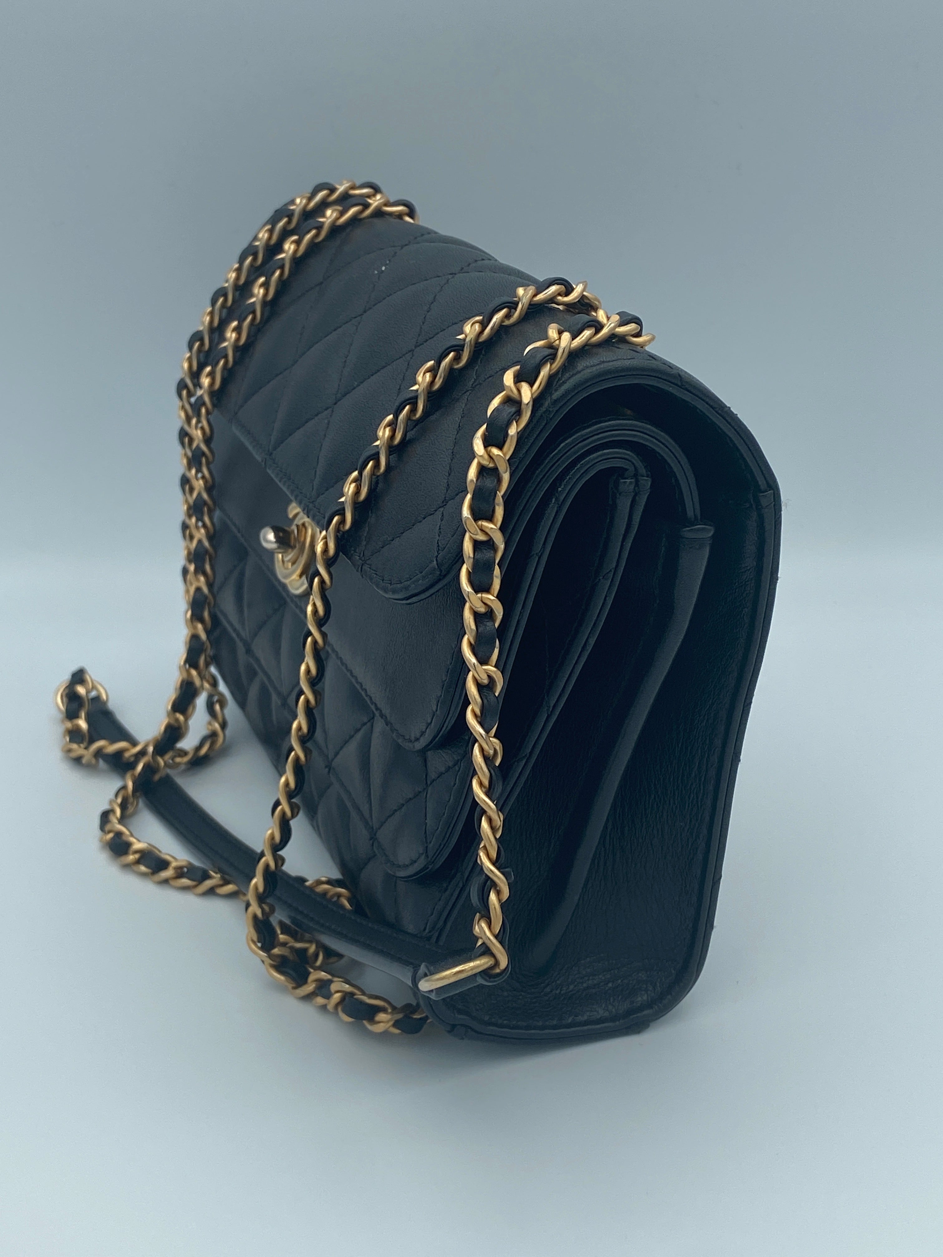 Chanel Vintage Triple Flap Bag – Black Lambskin with Gold Hardware