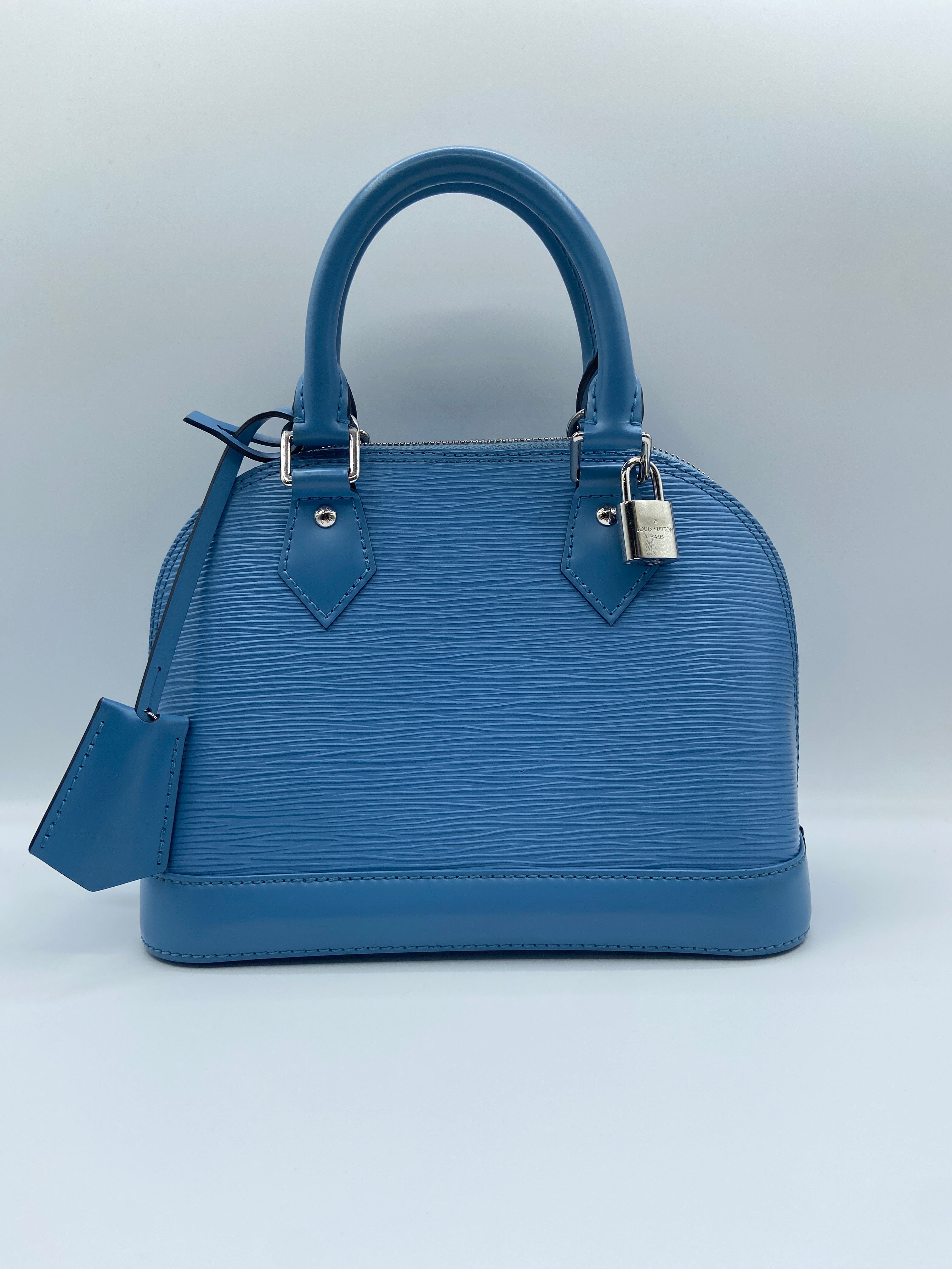 Louis Vuitton Alma BB in Bleuet Epi Leather with Jacquard Strap