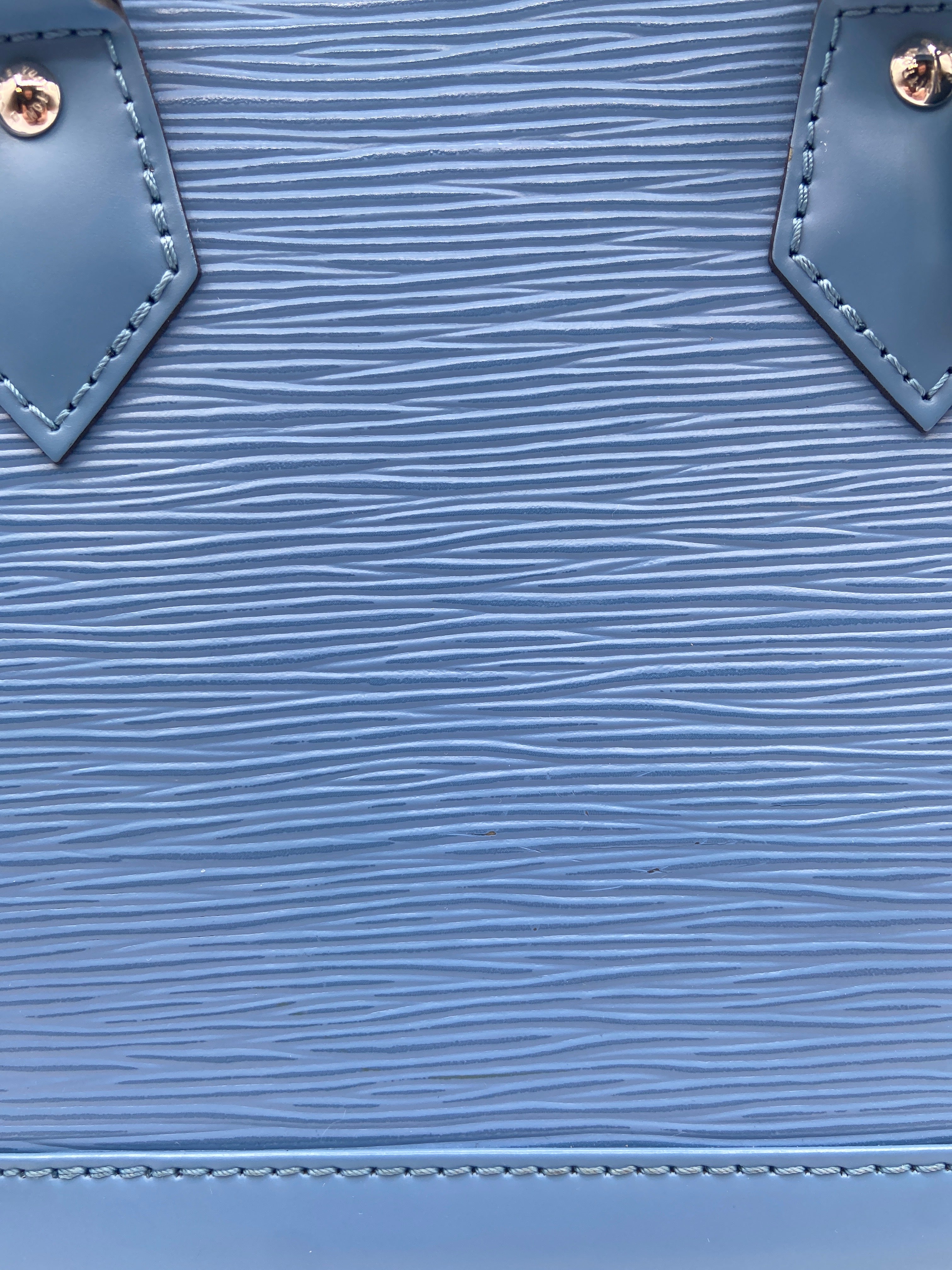 Louis Vuitton Alma BB in Bleuet Epi Leather with Jacquard Strap