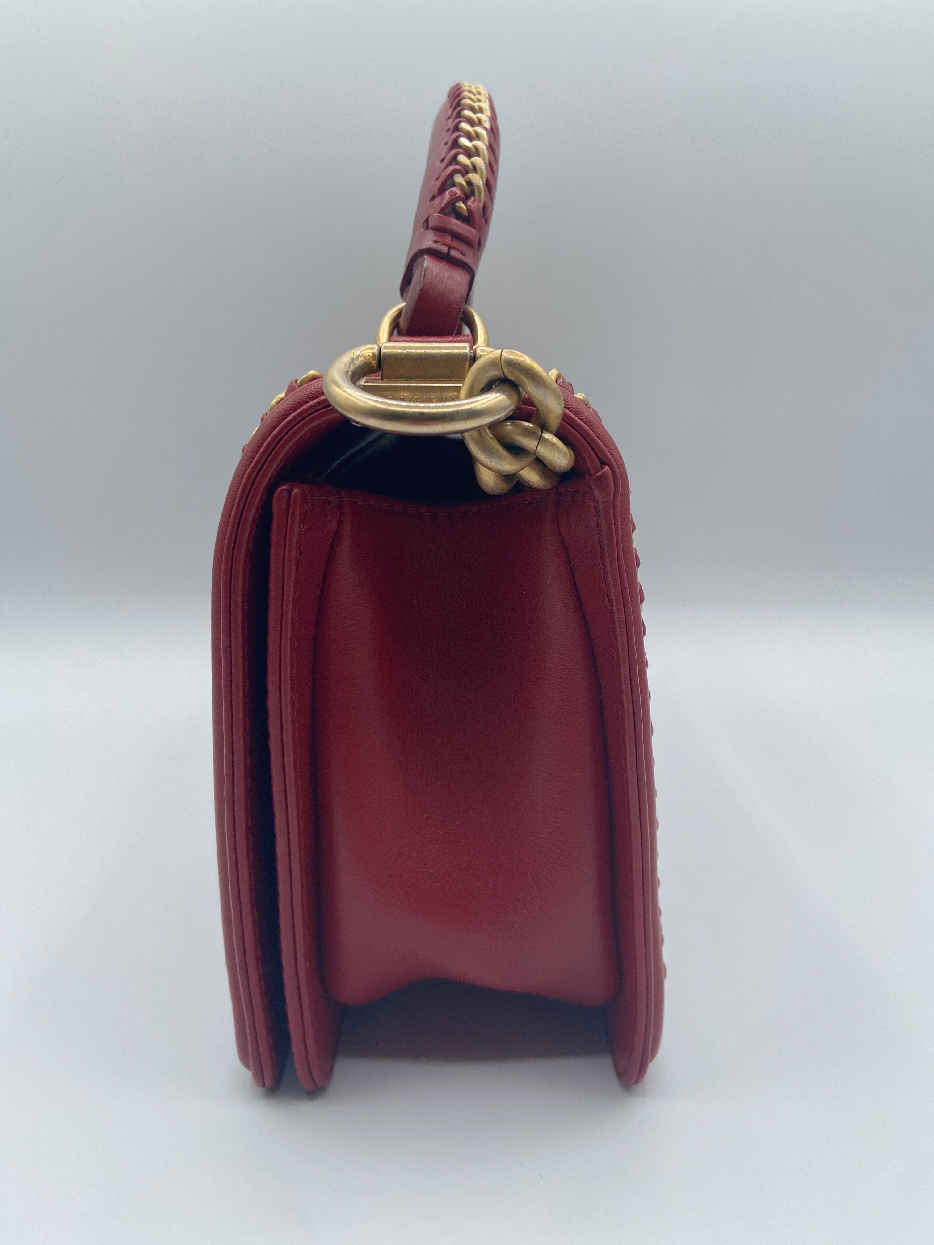 Chanel Boy Bag in Red Quilted Calfskin with Aged Gold Hardware