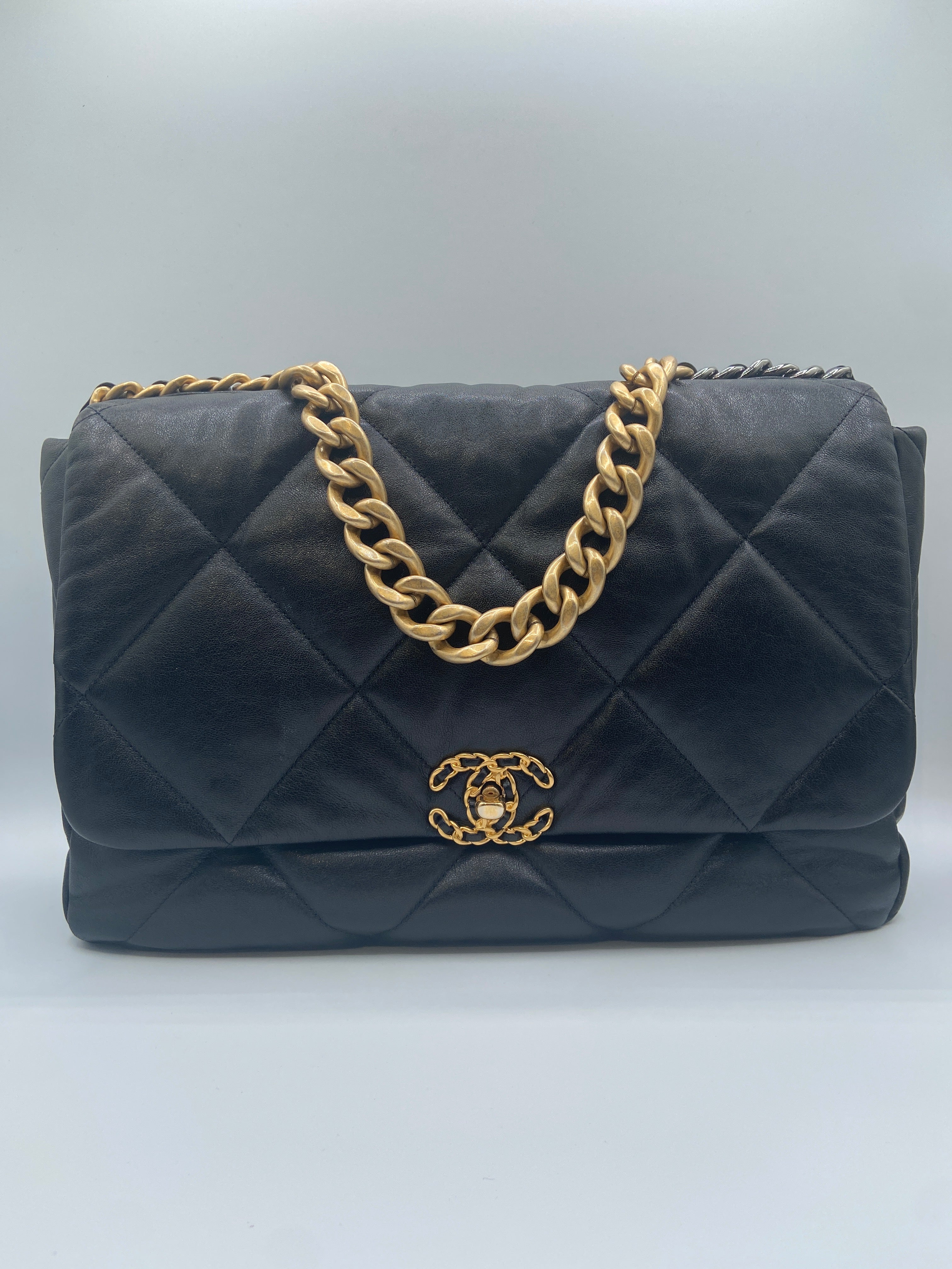 Chanel 19 Flap Bag in Black Quilted Lambskin with Mixed Chain Strap