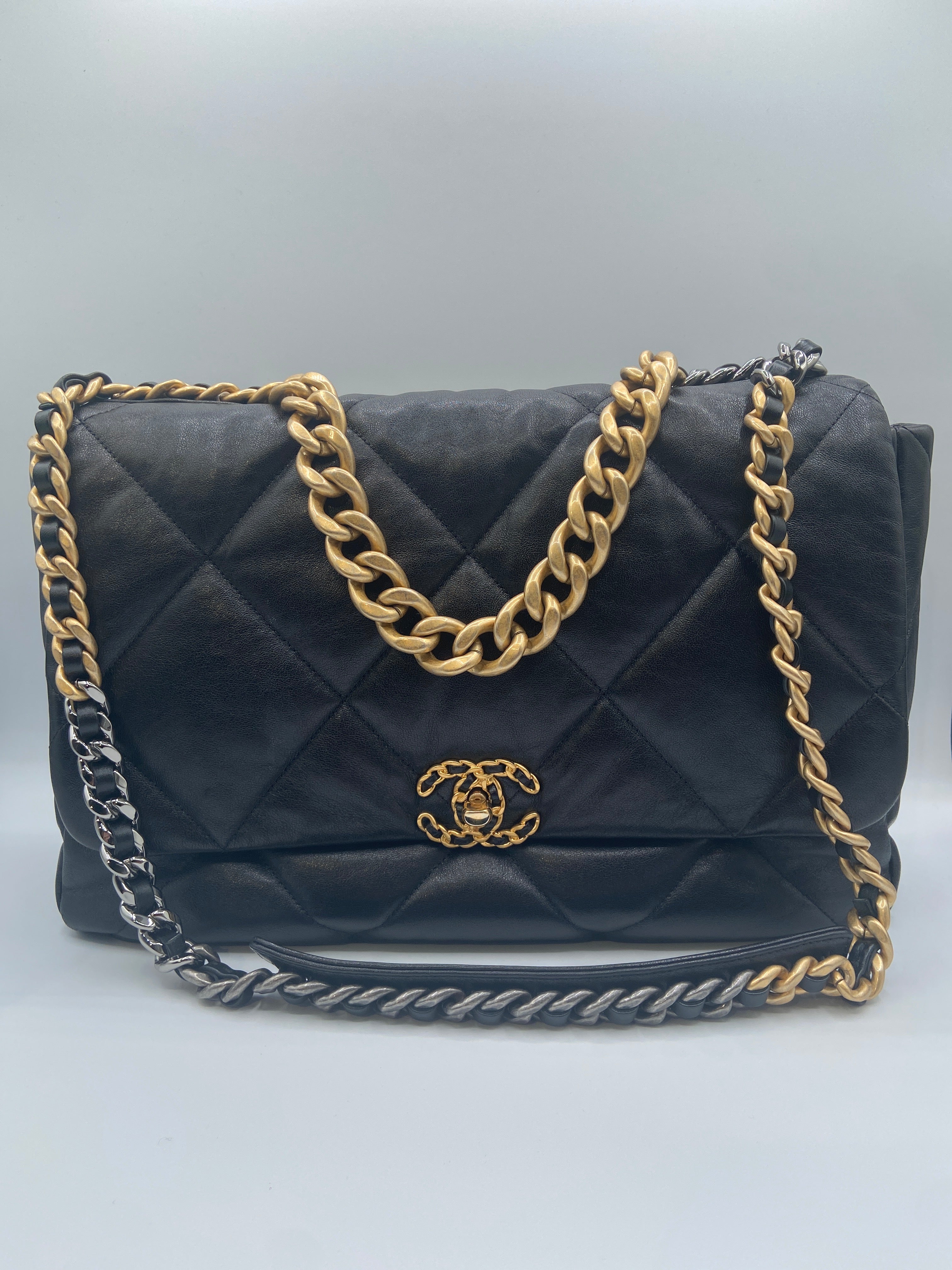 Chanel 19 Flap Bag in Black Quilted Lambskin with Mixed Chain Strap