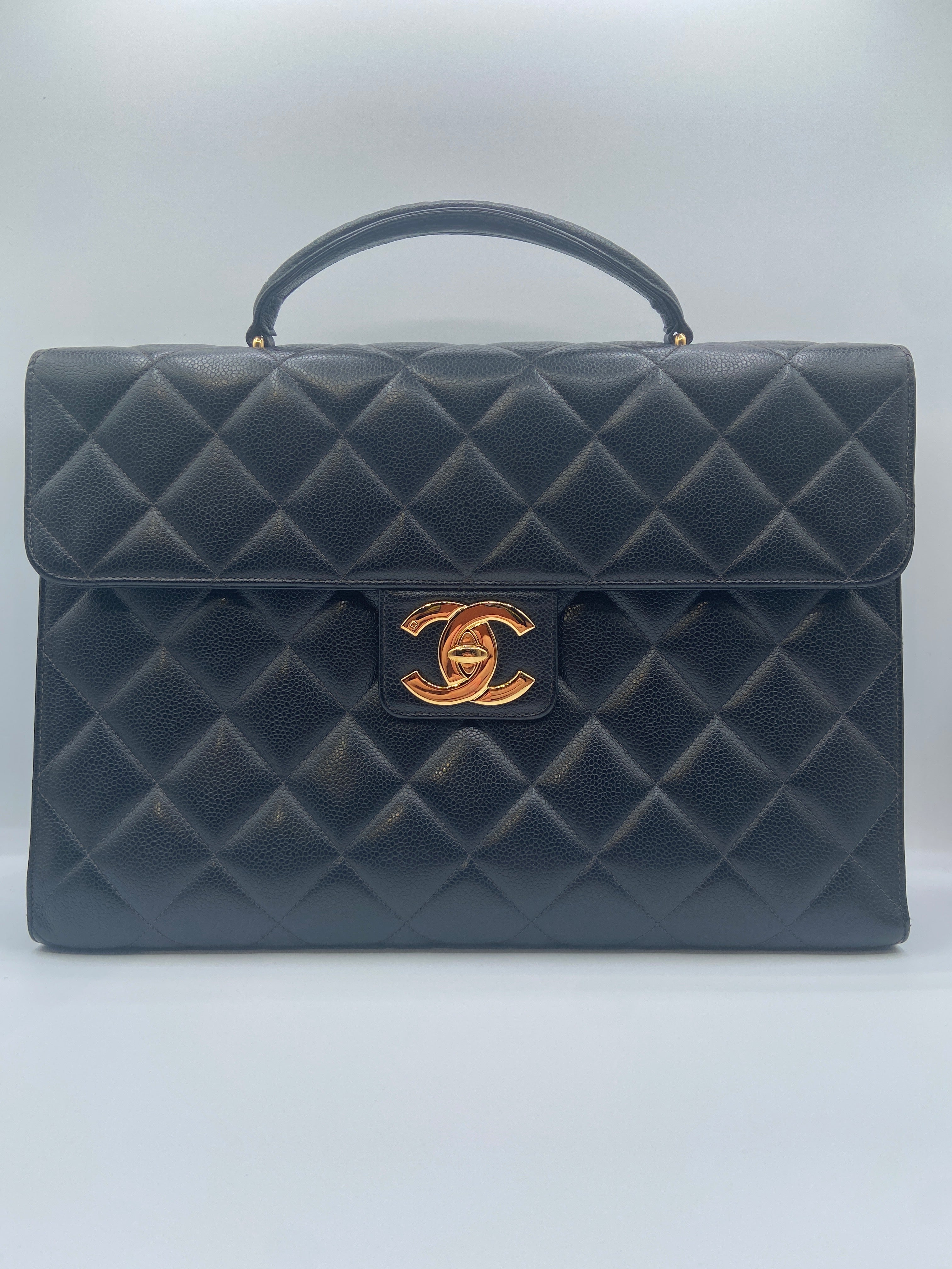 Chanel Black Caviar Leather Briefcase with Gold CC Lock