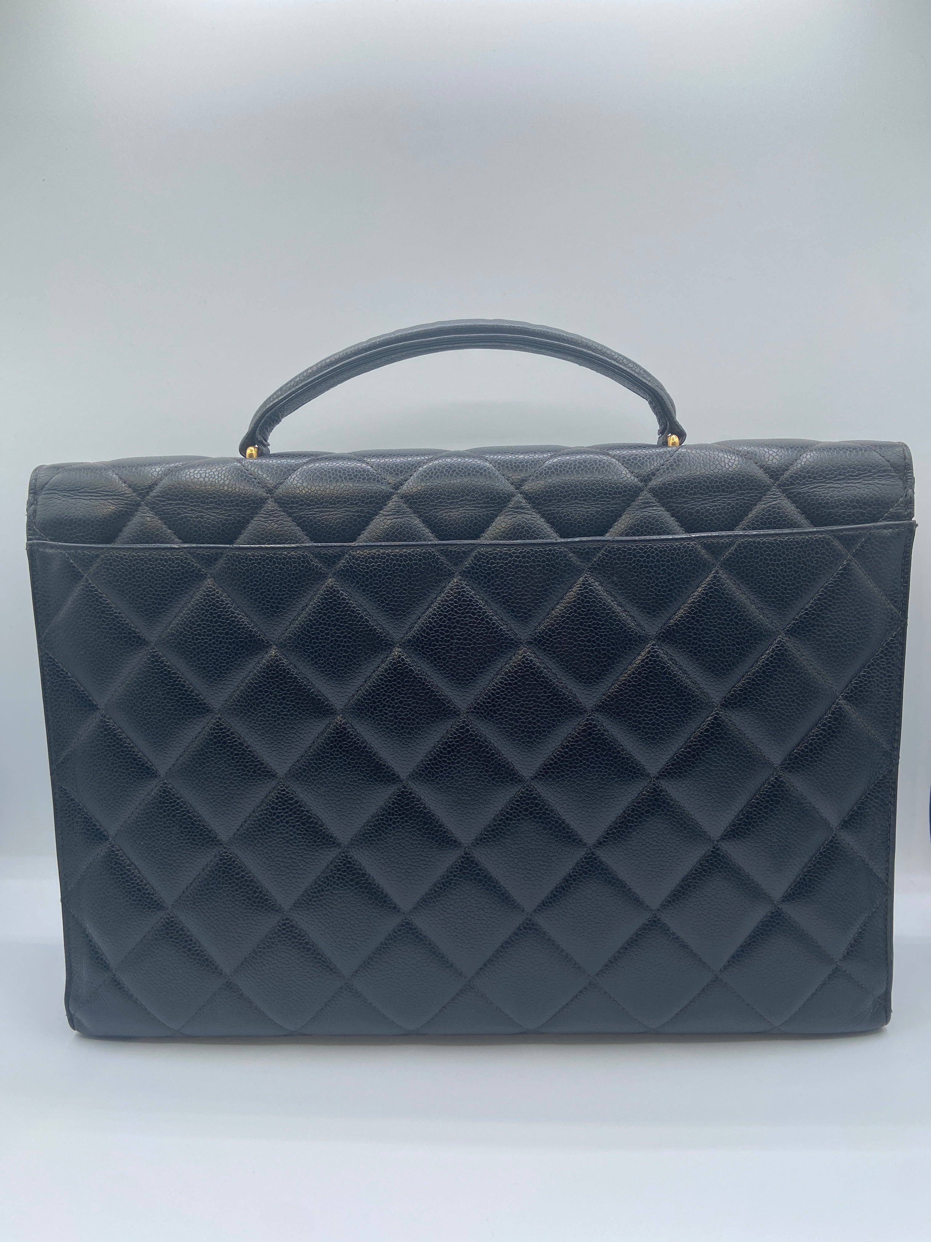 Chanel Black Caviar Leather Briefcase with Gold CC Lock