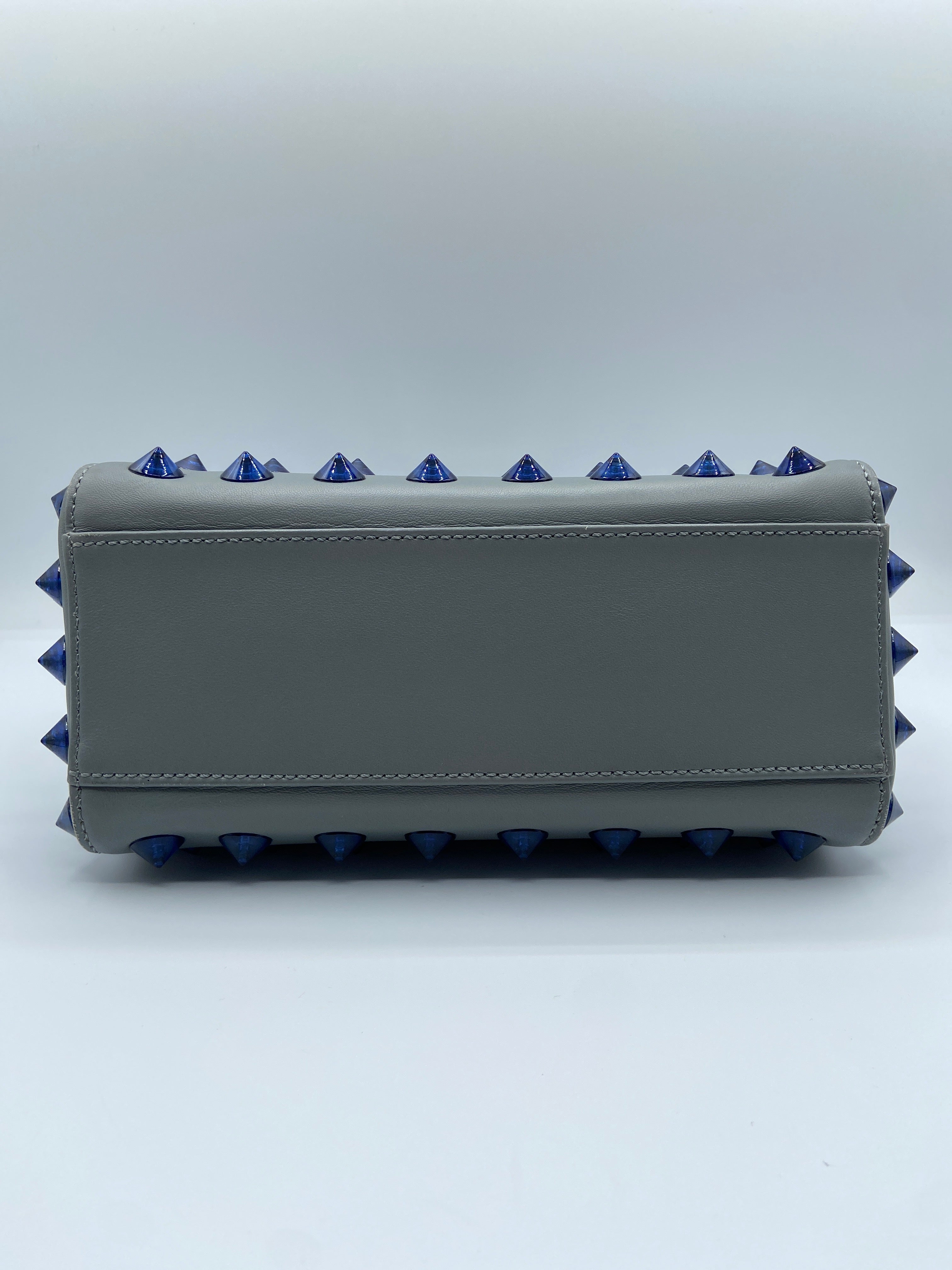 Fendi Mini Iconic Peekaboo bag in gray leather with blue studs
