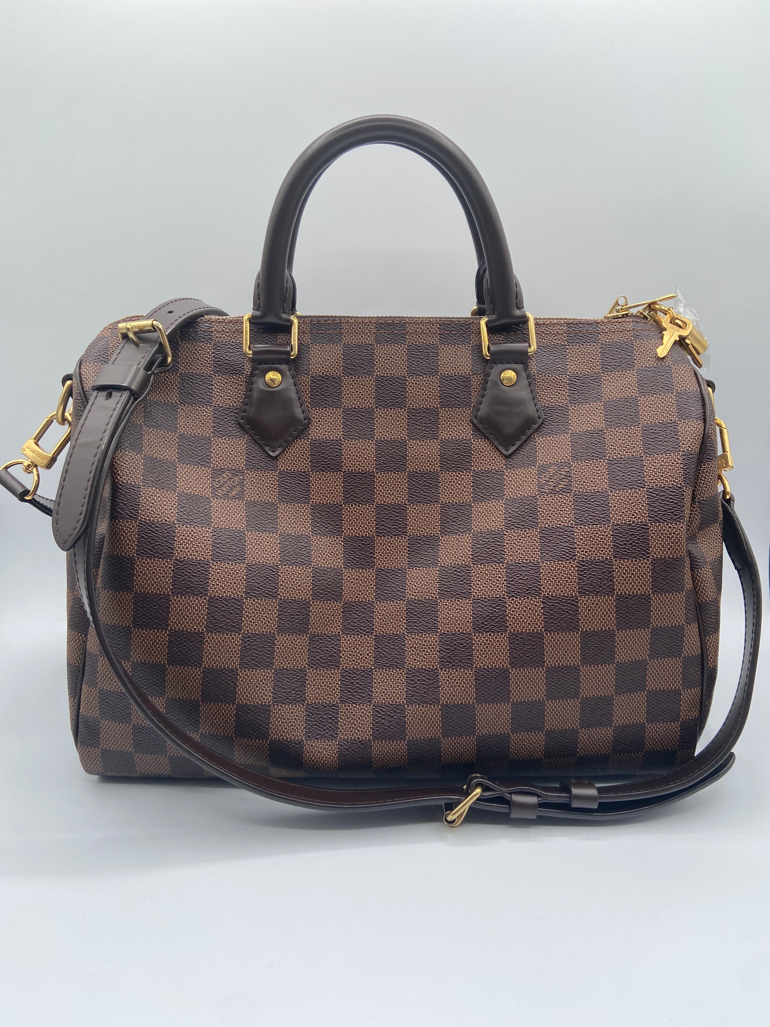 Pre-owned Louis Vuitton Speedy Bandoulière 30 in Damier Ebene with Gold Hardware (Entrupy Certified)