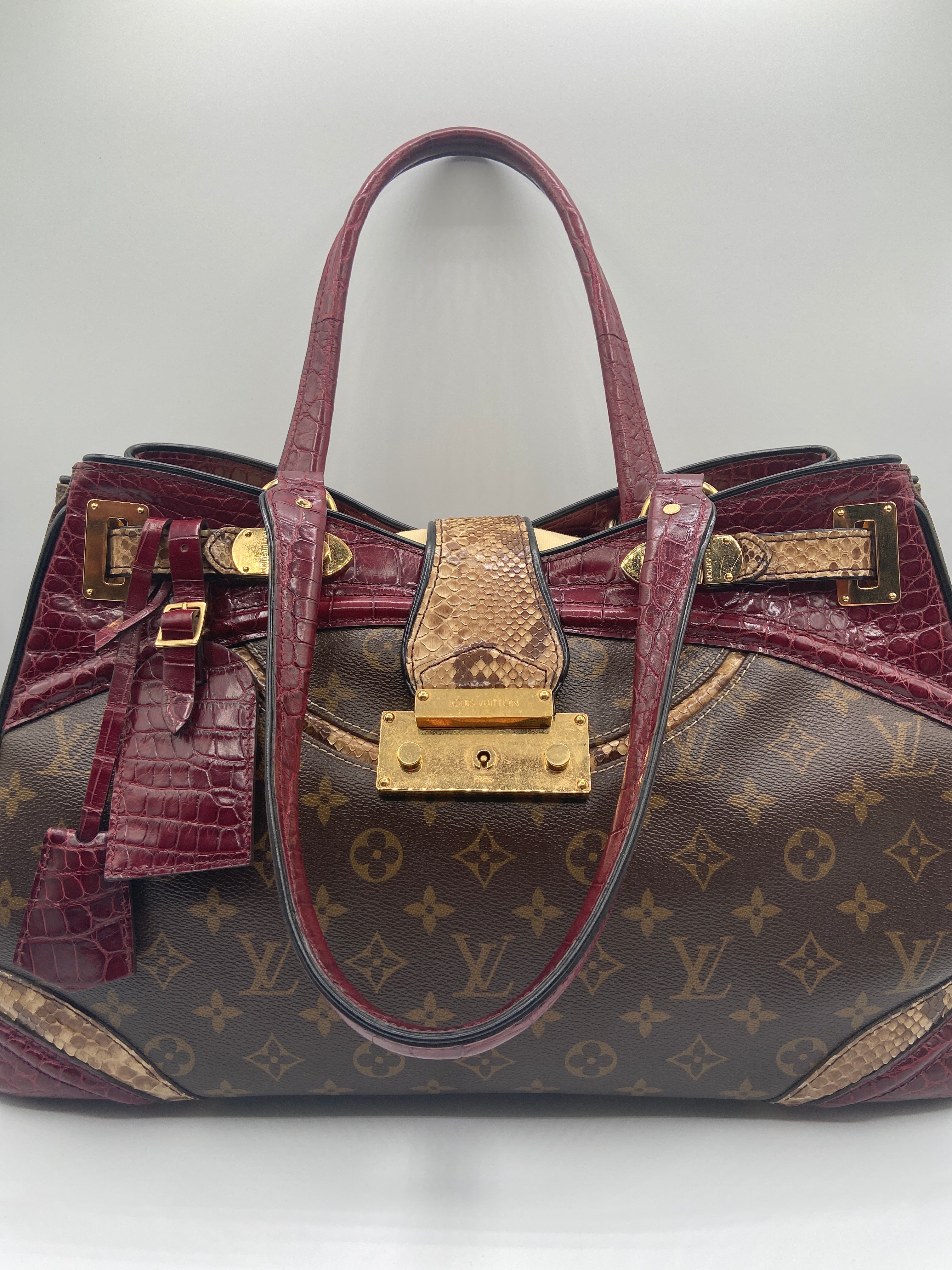 Pre-owned Louis Vuitton Limited Edition Monogram Canvas Satchel with Crocodile & Python Trim (Entrupy Certified)