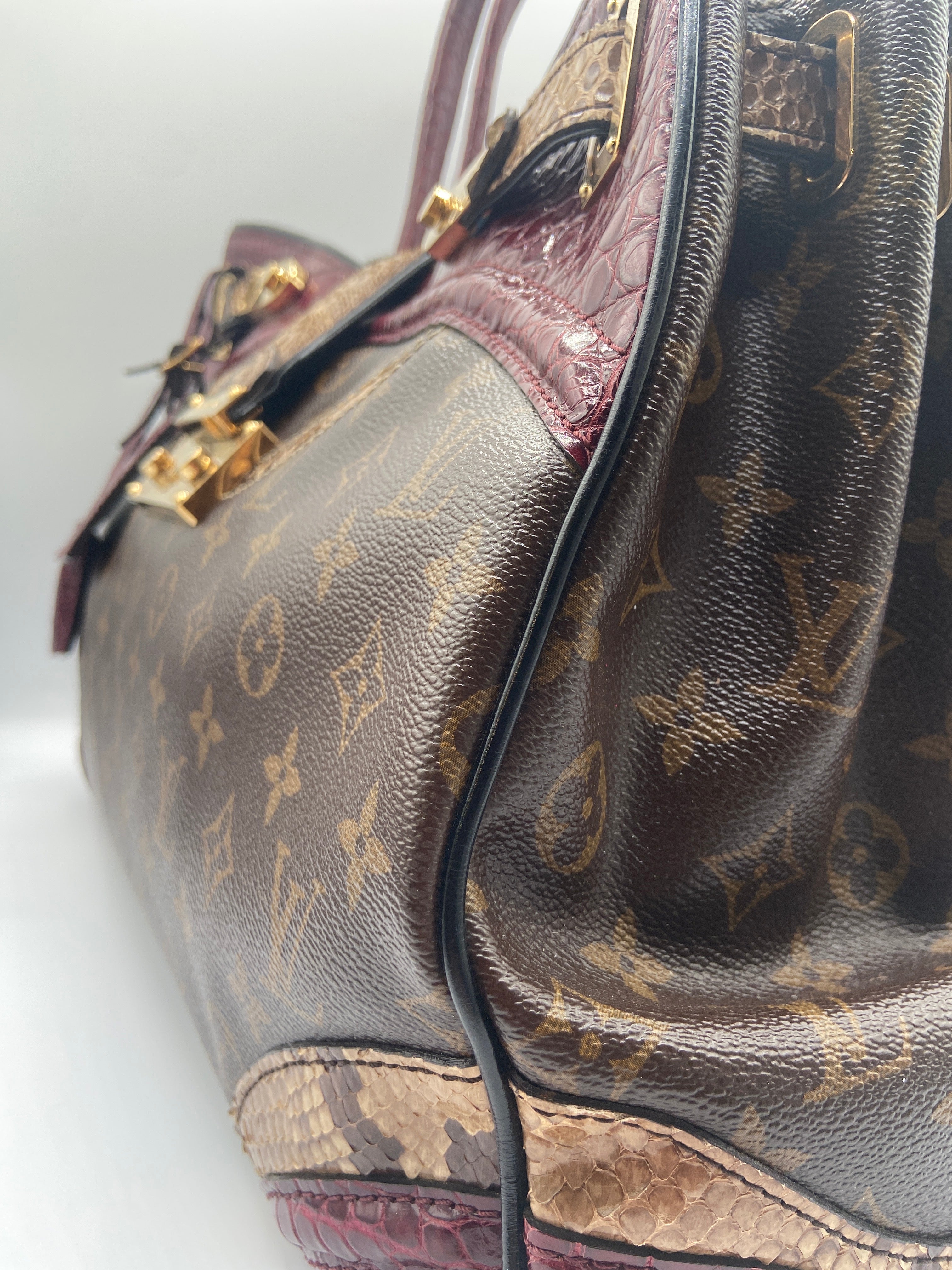 Pre-owned Louis Vuitton Limited Edition Monogram Canvas Satchel with Crocodile & Python Trim (Entrupy Certified)