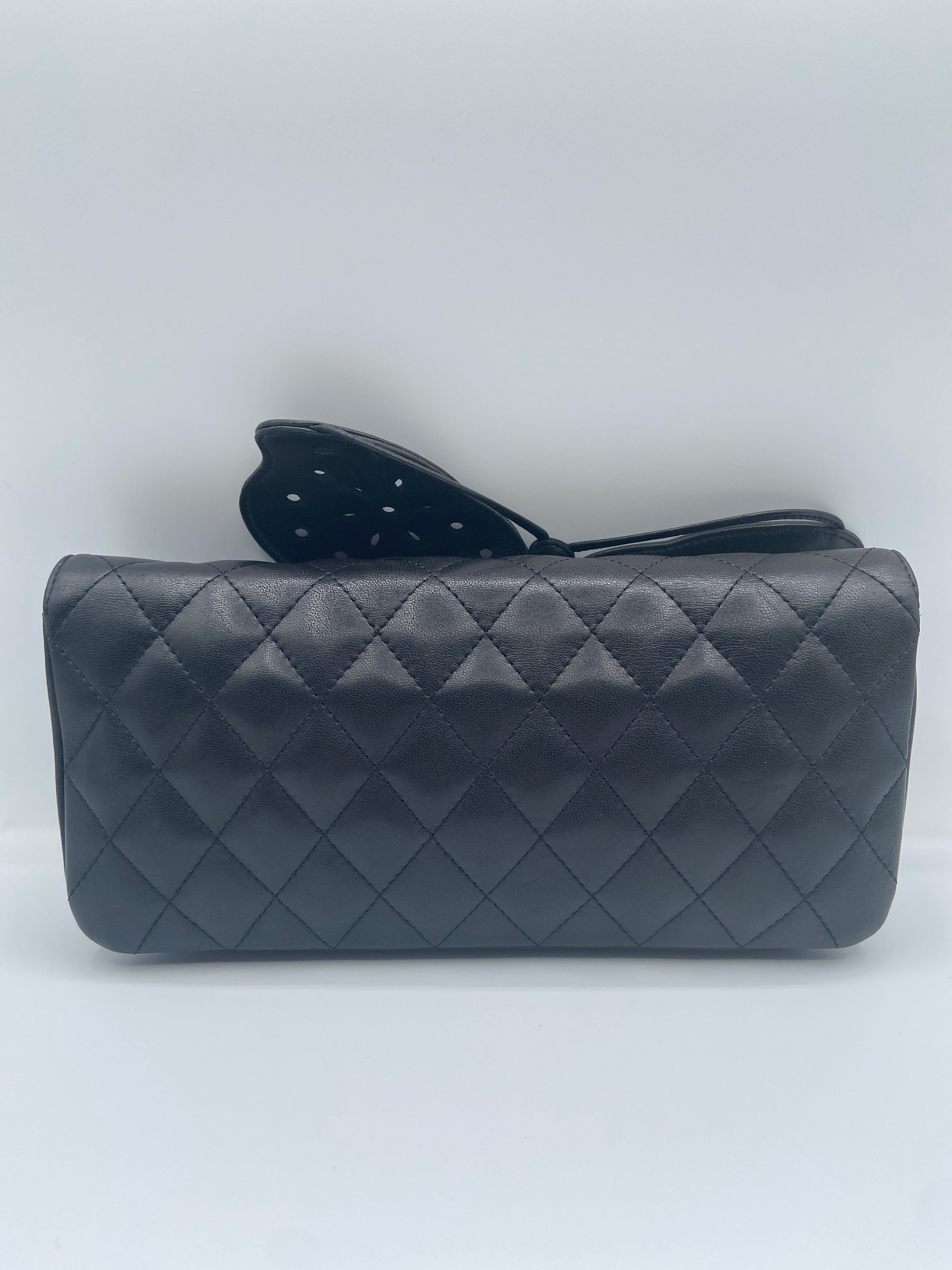 Pre-owned Chanel 2011 rare black lambskin butterfly clutch bag (Entrupy Certified)