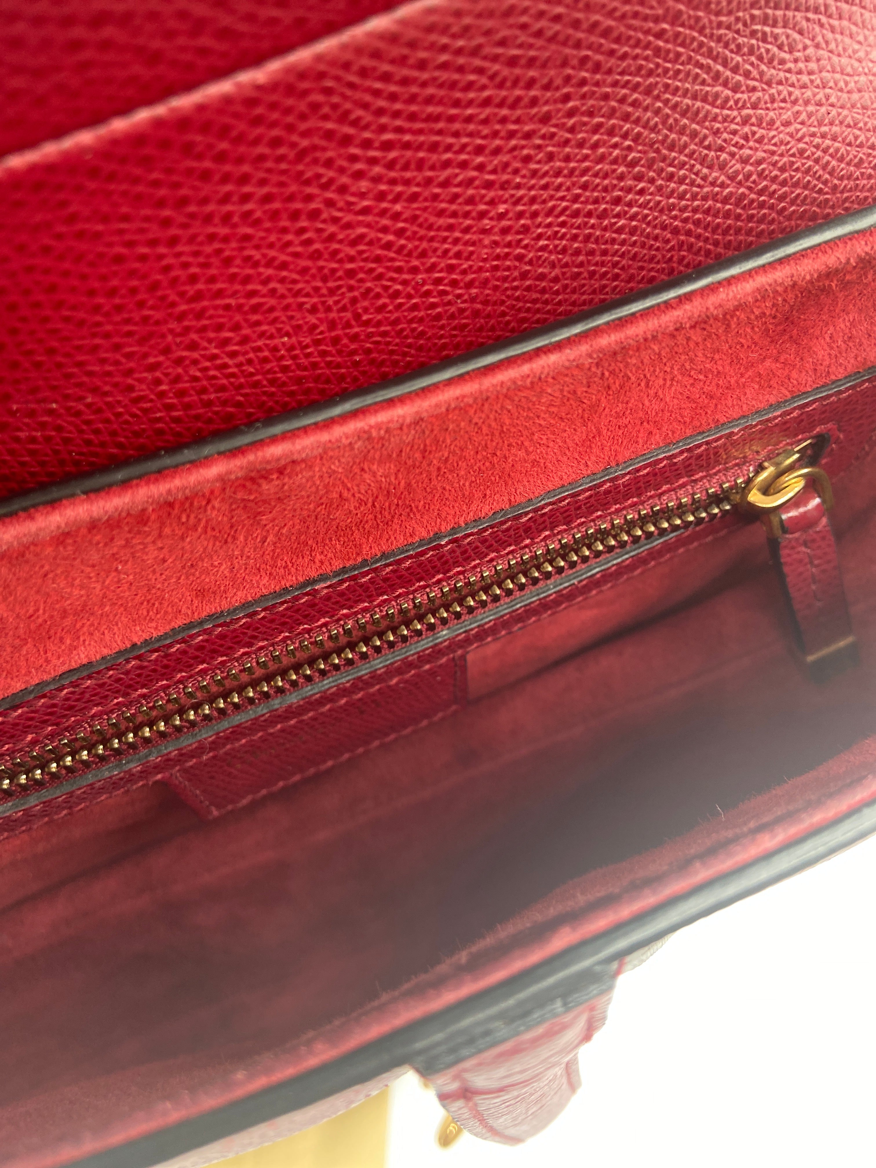 Pre-owned Christian Dior Saddle Bag in Cherry Red Grained Calfskin with Embroidered Strap (Entrupy Certified)