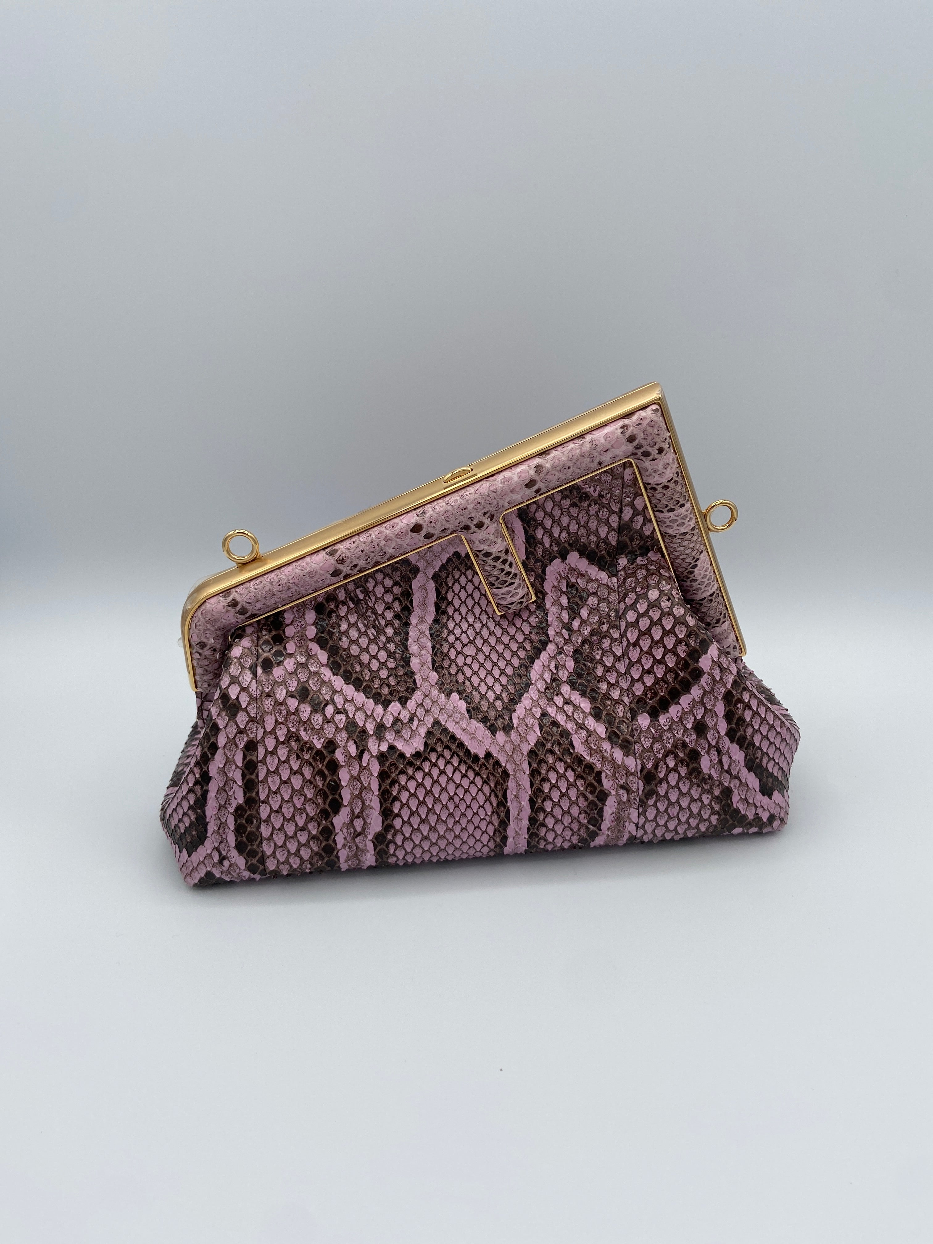 Fendi Snakeskin Violetta, Pink/Brown
