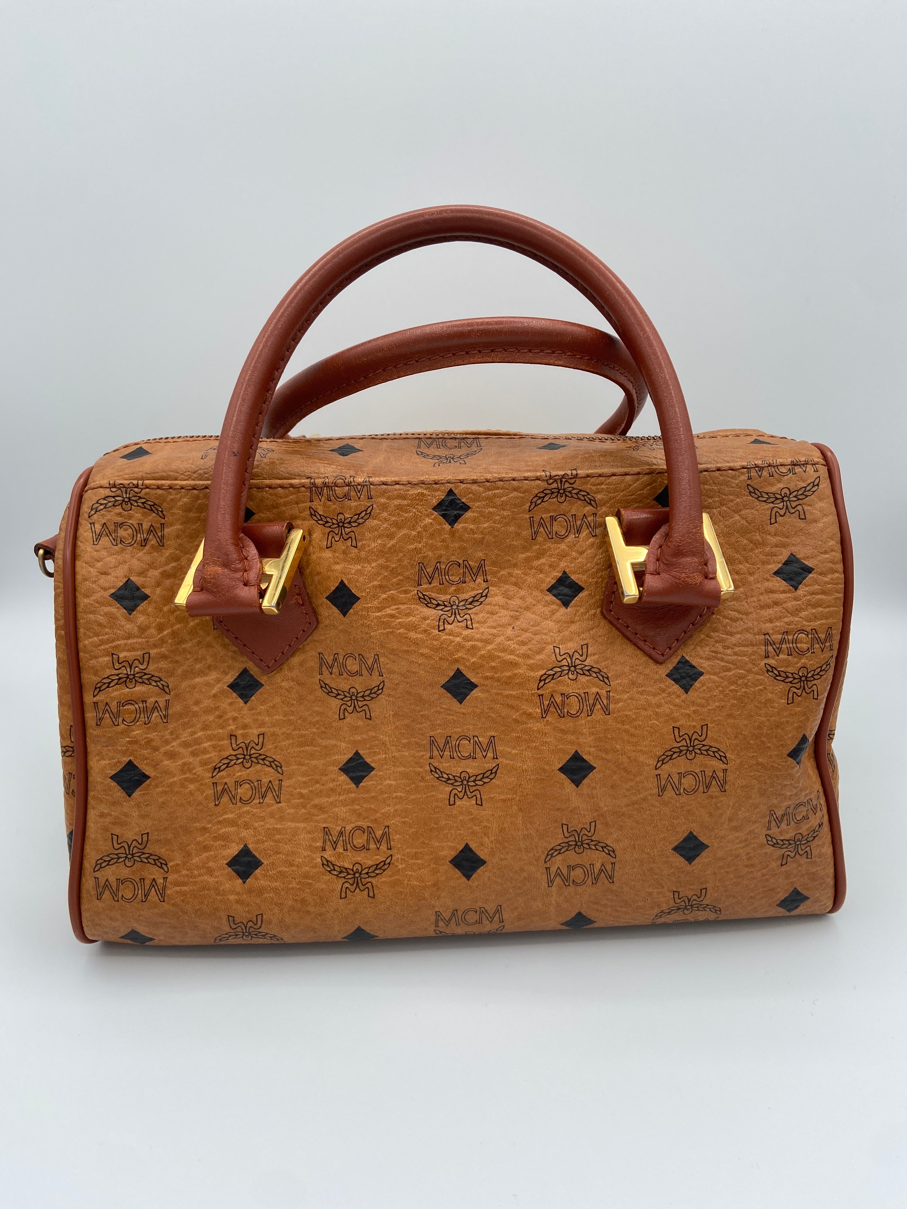 MCM Vintage Visetos Boston Bag with Crossbody Strap