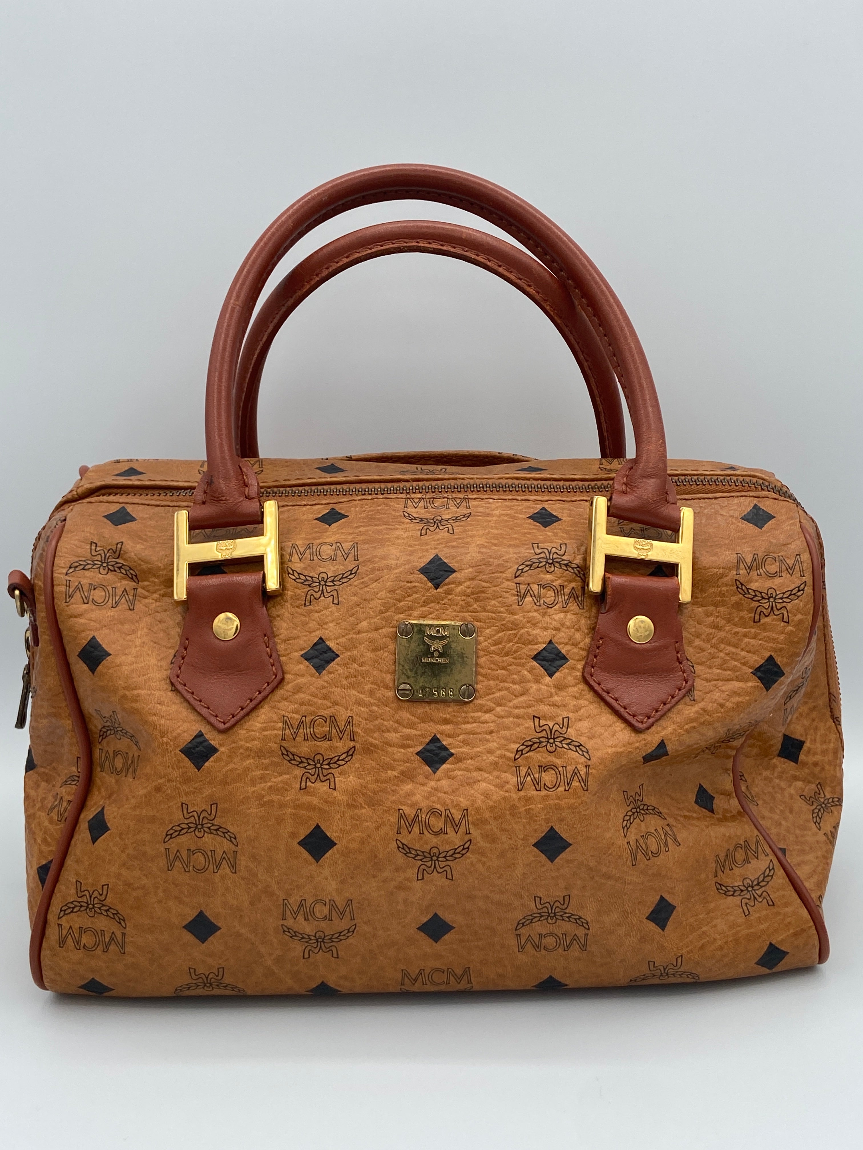 MCM Vintage Visetos Boston Bag with Crossbody Strap