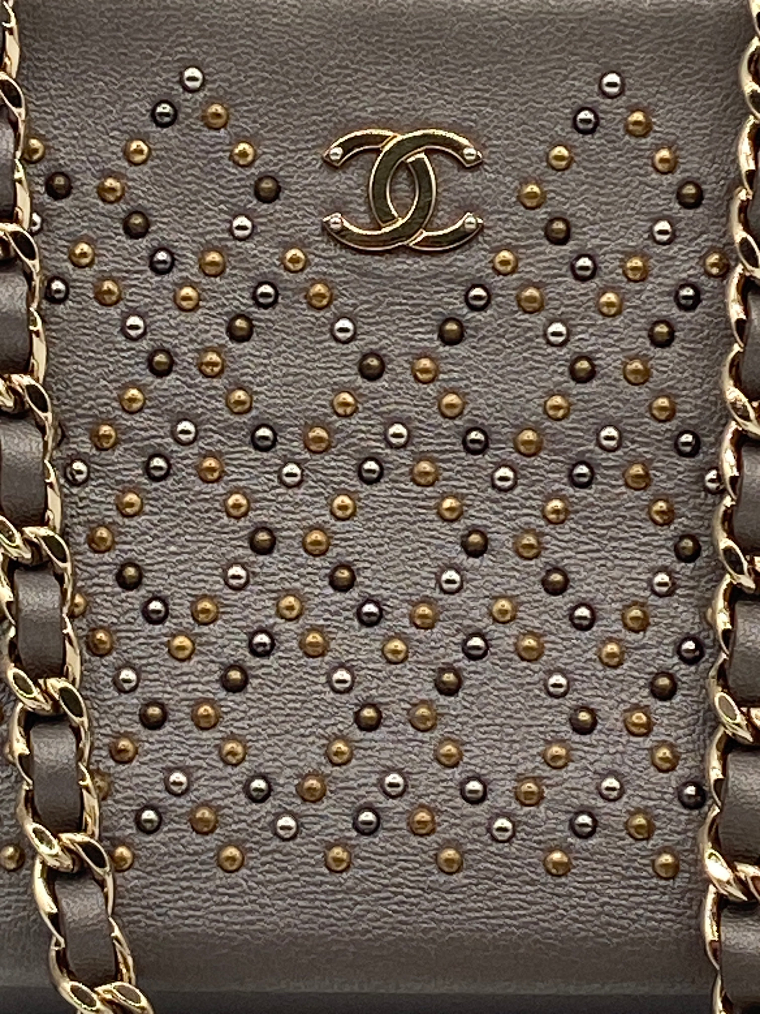 Chanel Studded Crossbody Pochette – Gray Leather