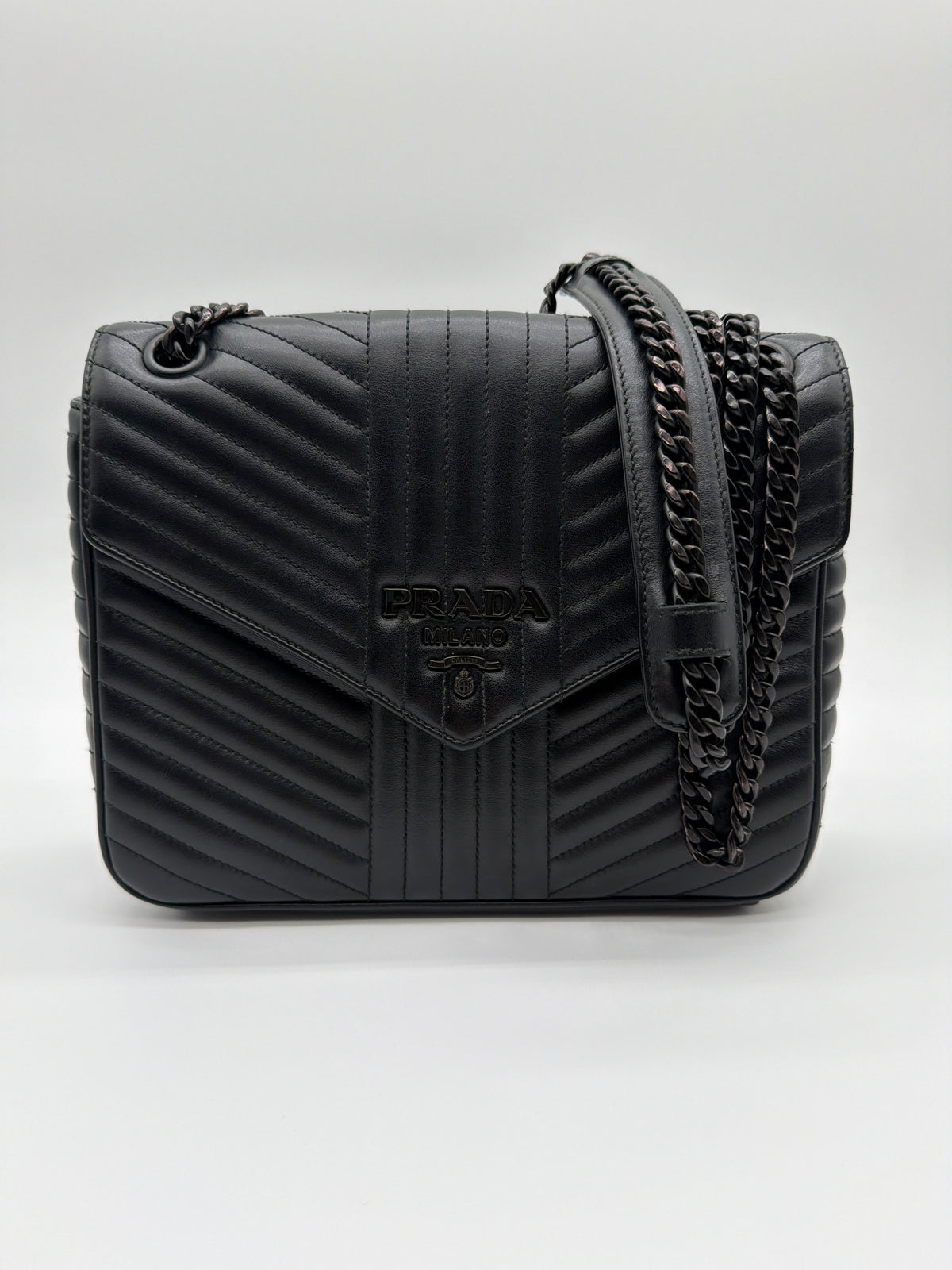 Prada Diagramme shoulder bag in black quilted leather image 1