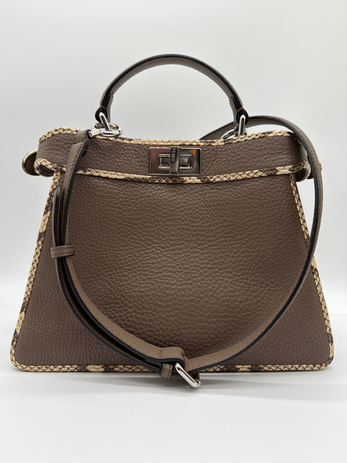  Fendi Peekaboo in pebbled leather with accented snakeskin trim  image 1