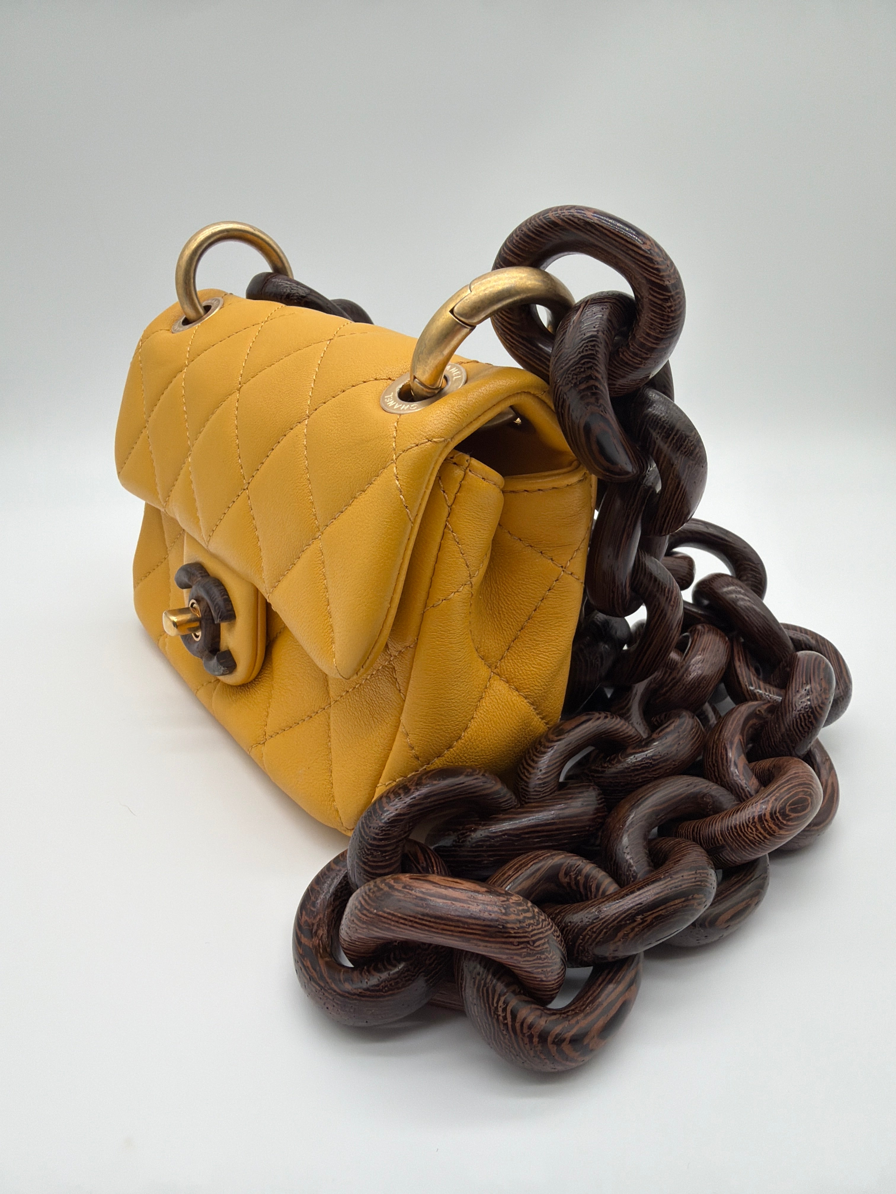  Chanel Lambskin Wenge Wood Mini Flap Bag in bright yellow image 2